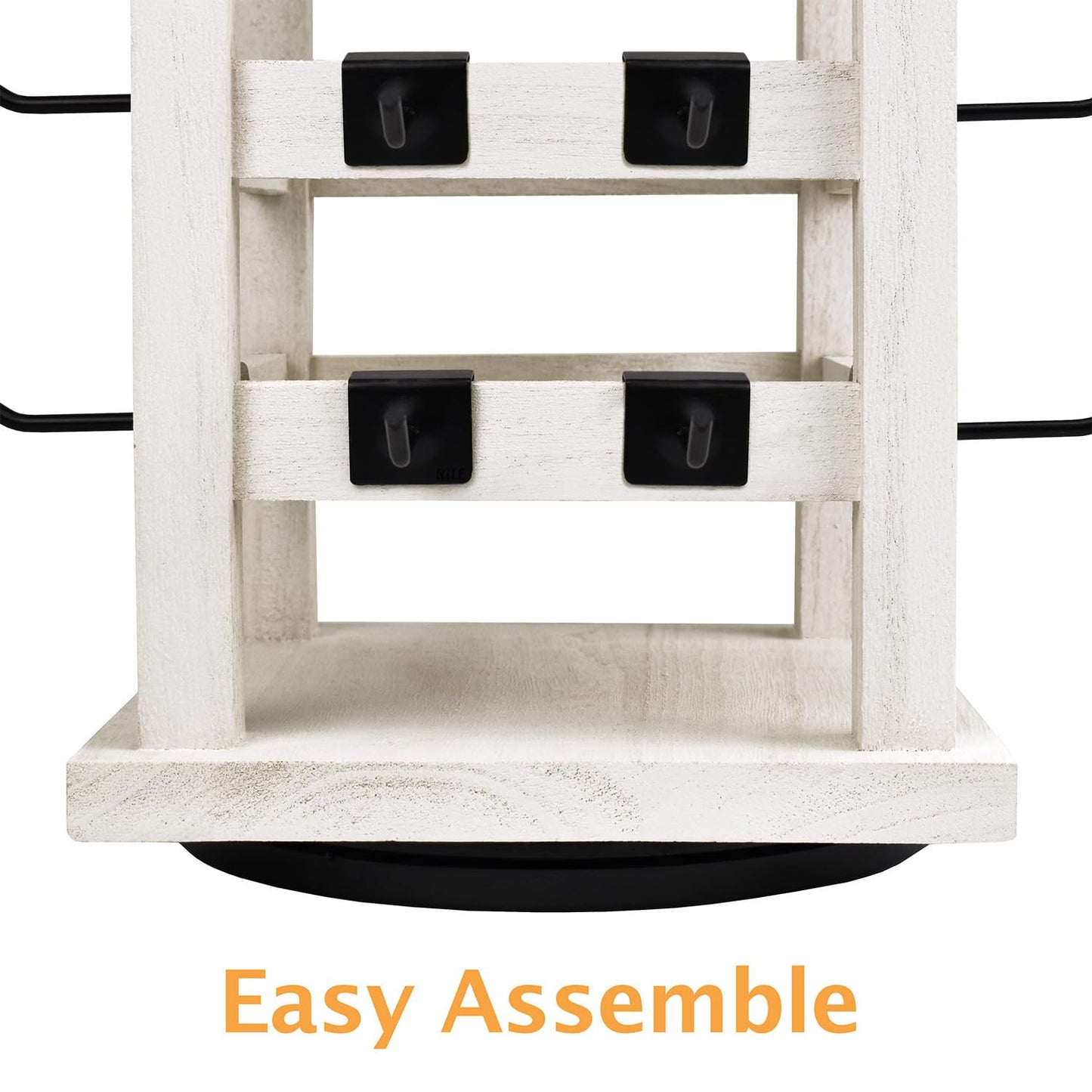Ikee Design 5 Tiers Easy Assemble Wood Rotating Jewelry Display Tower With 42 Removabl Hooks,Spinning Earring Card Storage Display Stand for Store, Showcase, Tradeshow and Home, Wash White Color
