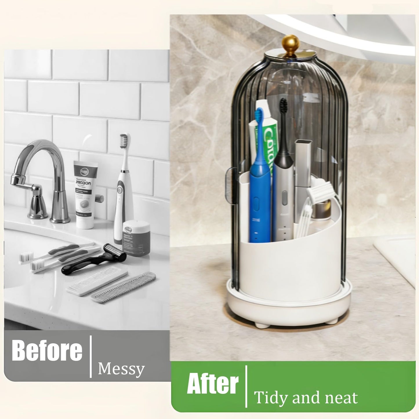 JEESA Dustproof Toothbrush Holder Organizer with Drainage, Grey