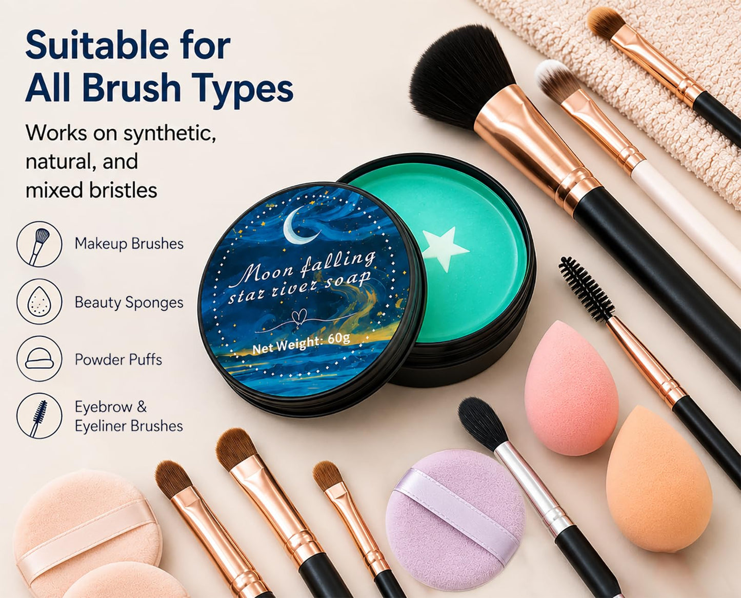 Luslife Makeup Brush Cleaner Soap, 2.12 oz (60g), 2-in-1 Tin Box with Silicone Cleaning Mat Lid, Works with Electric Makeup Brush Cleaner Machine, Deep Clean for Brushes & Sponges