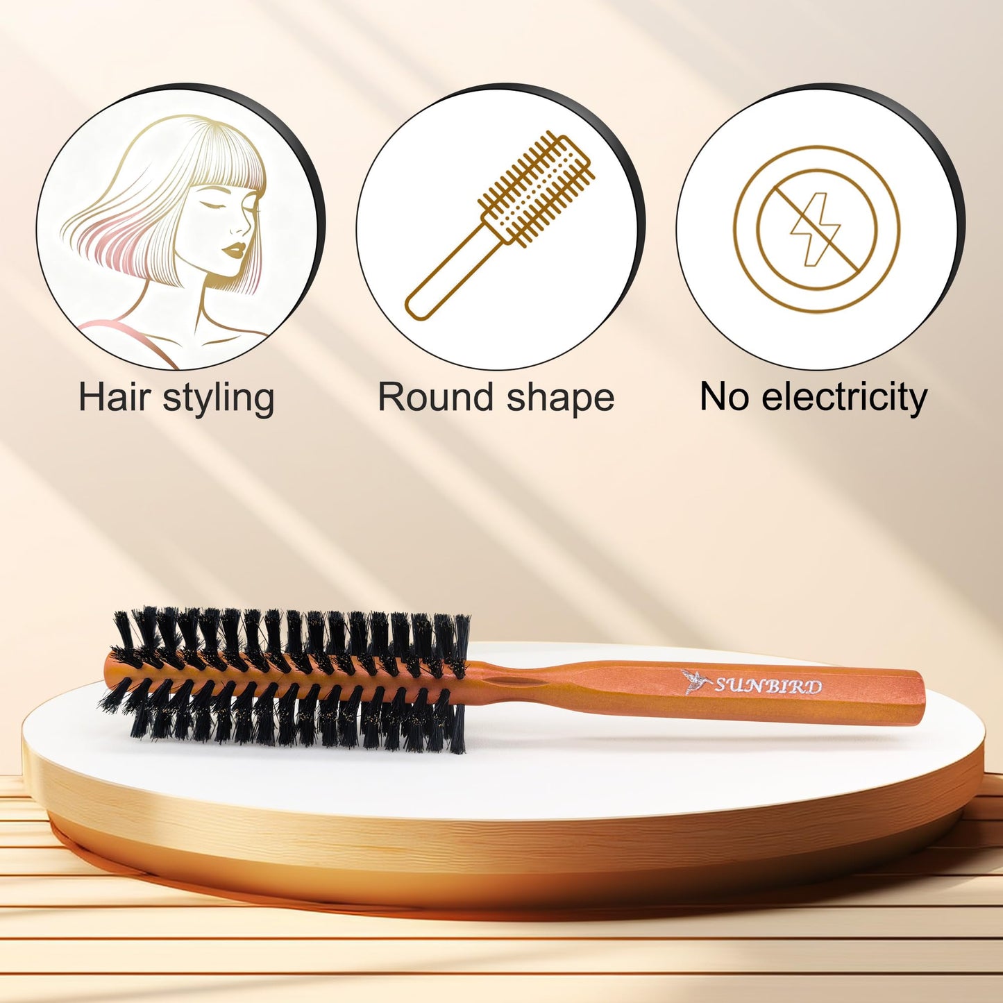 SUNBIRD Boar Bristle Small Round Hair Brush, 1.6 Inch