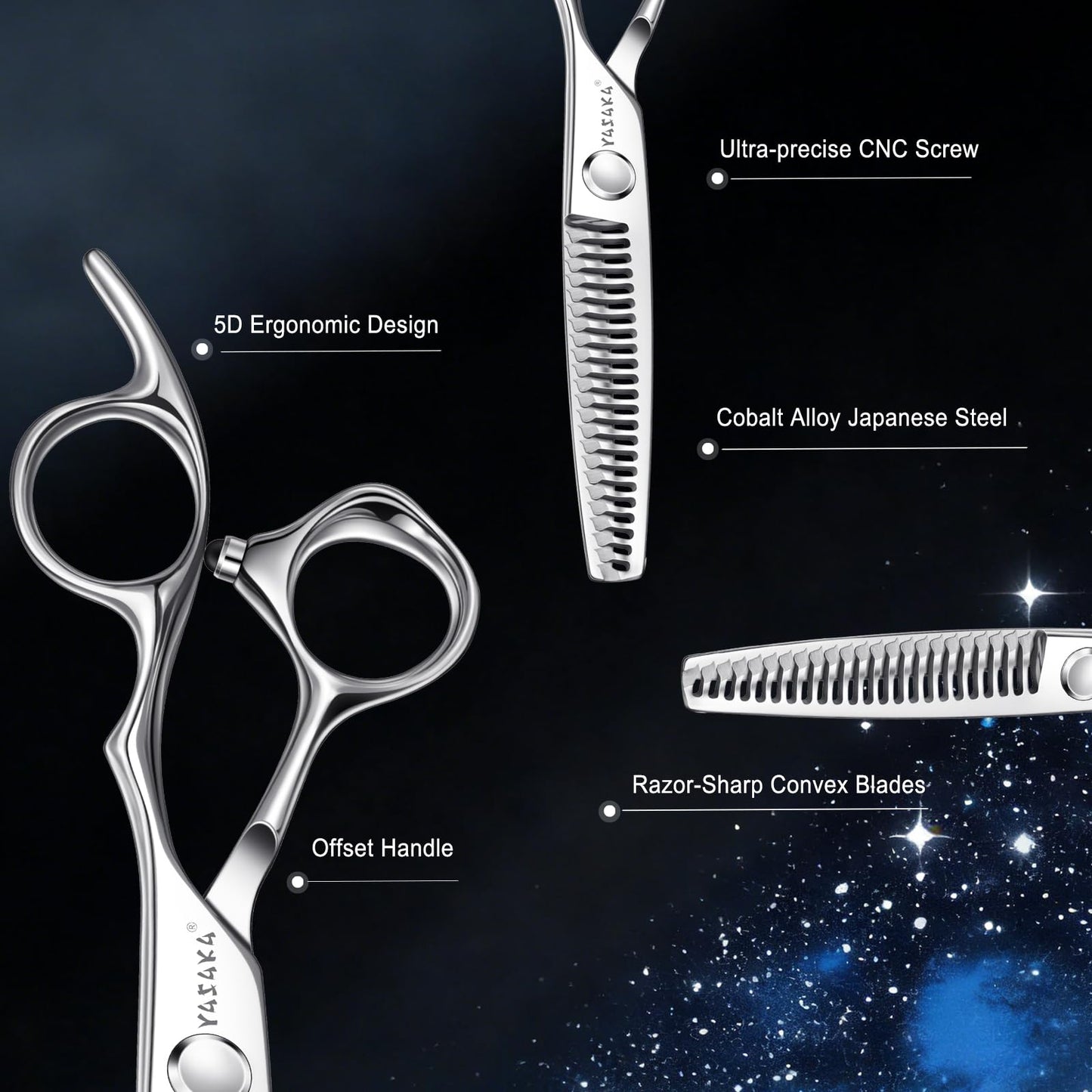 High-end Professional Hair Cutting 23 Teeth Thinning Scissors 6" with Extremely Sharp Convex Blades,Cobalt Alloy Steel barber hairdressing texturizing scissors For Men Women Salon& Home -Silver