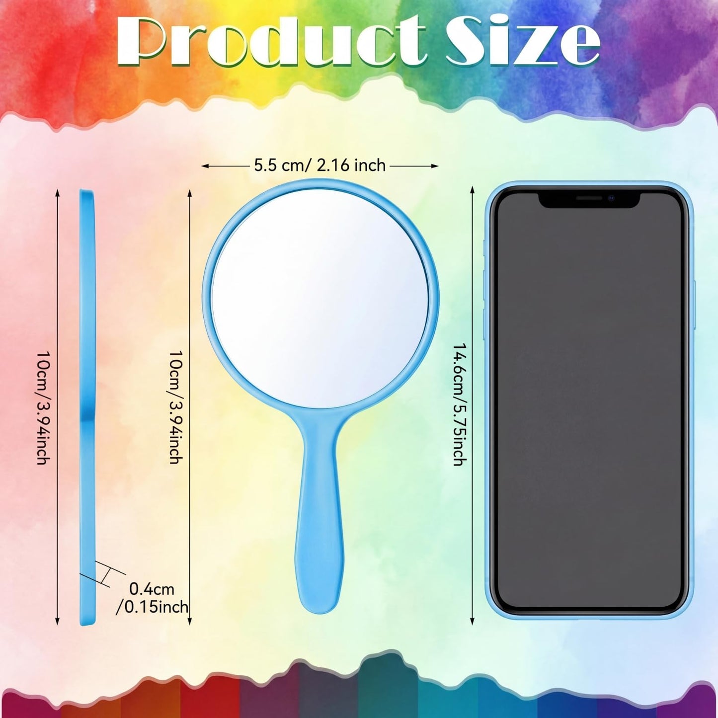 Jetec 25 Pcs Handheld Mirror with Handle, 3.94" L x 2.17" W, Small Portable Round Mirror Bulk for Kid Classroom Travel Makeup Camping Daily Gifts DIY Festival Crafts (Red, Yellow, Blue, Green, Purple)