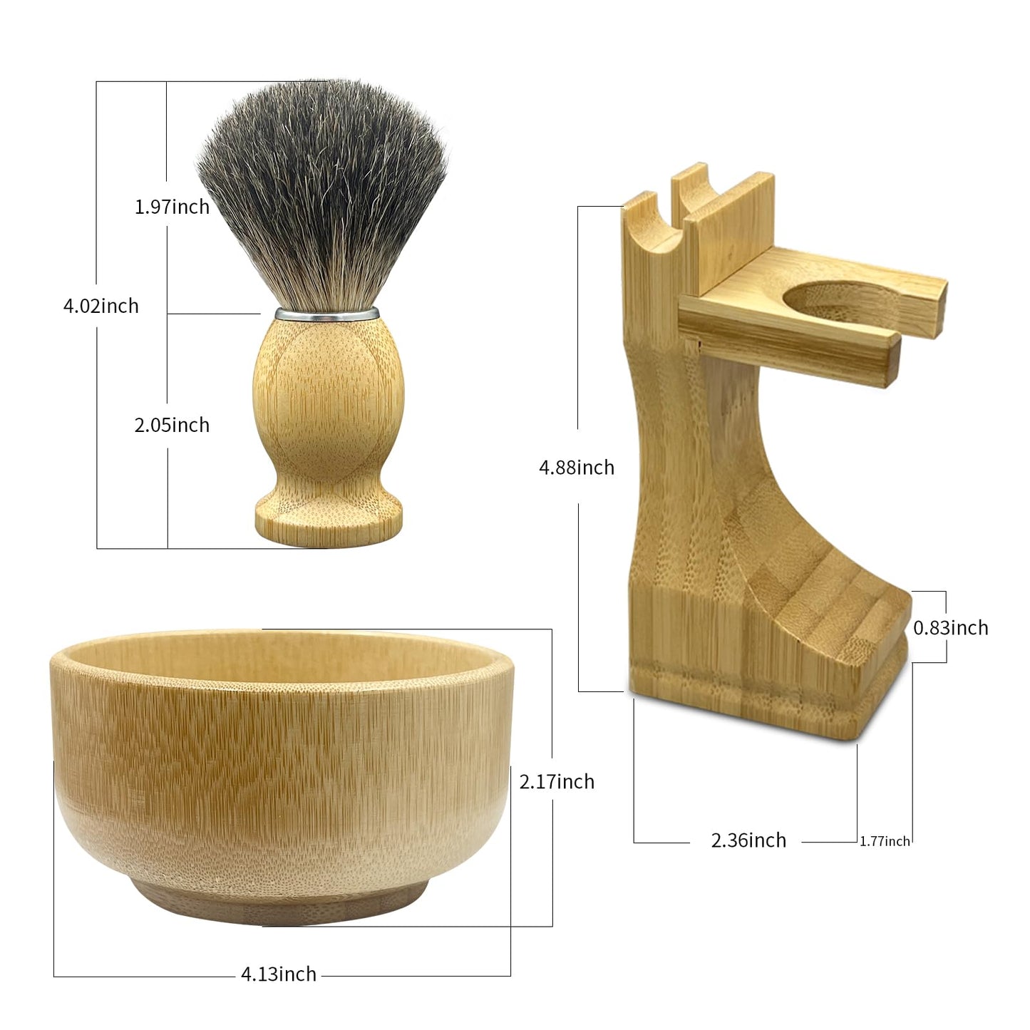 Kikc Shaving Brush Set, Pure Badger Shave Brush & Bamboo Bowl with 2 in1 Shaving Stand,Complete Men's Wet Shaving Kit, Eco-Friendly Bamboo Handle, Lathering Bowl & Razor Stand (Horizontal/Hanging)