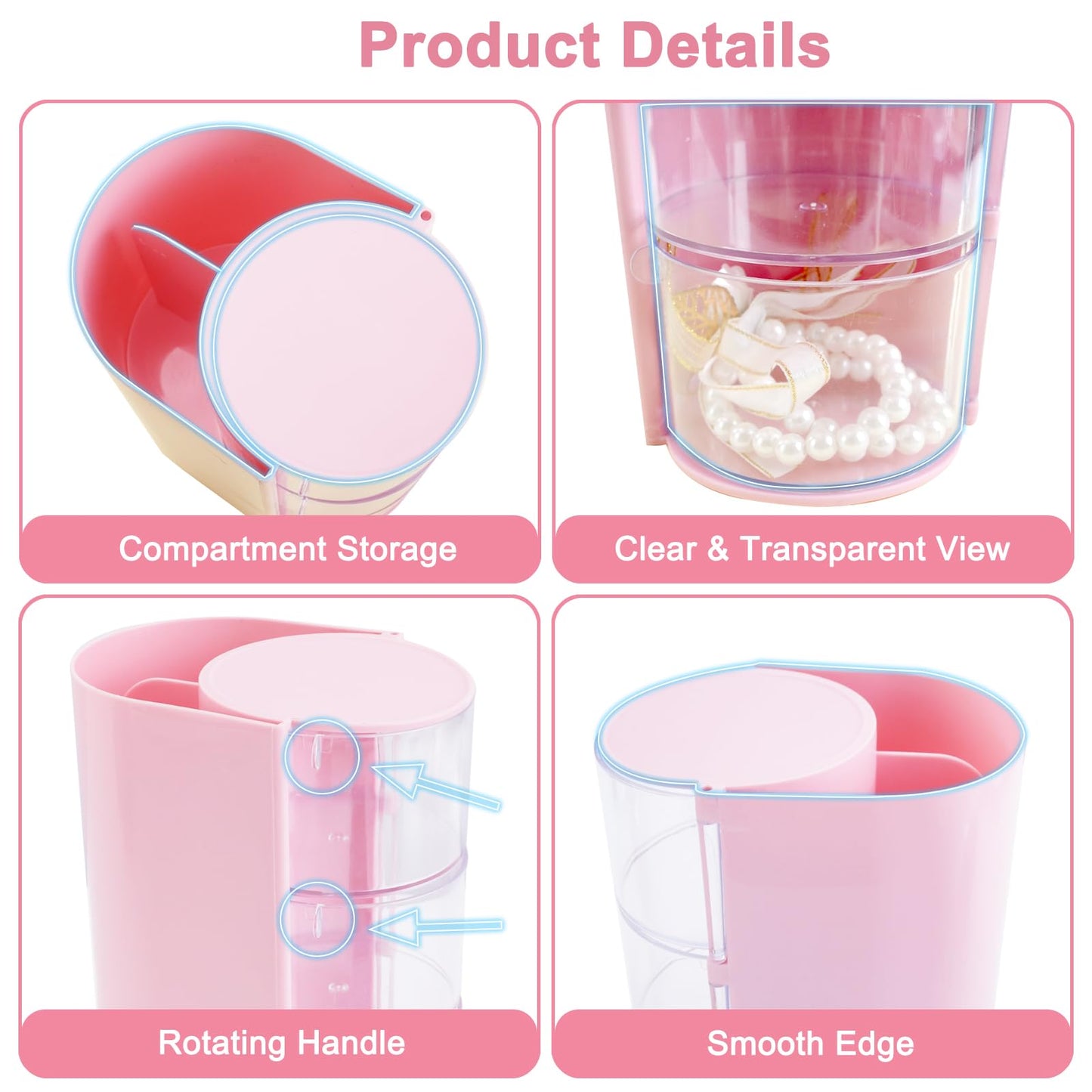 SHAIDOJIO 2Pack Hair Accessories Organizer with Hair Brushes Holder, 3-Tier Rotatable Drawer Makeup Brush Holder Small Jewelry Box with Sticker, Desktop Organizer Case for Girl Clip Earring Necklaces