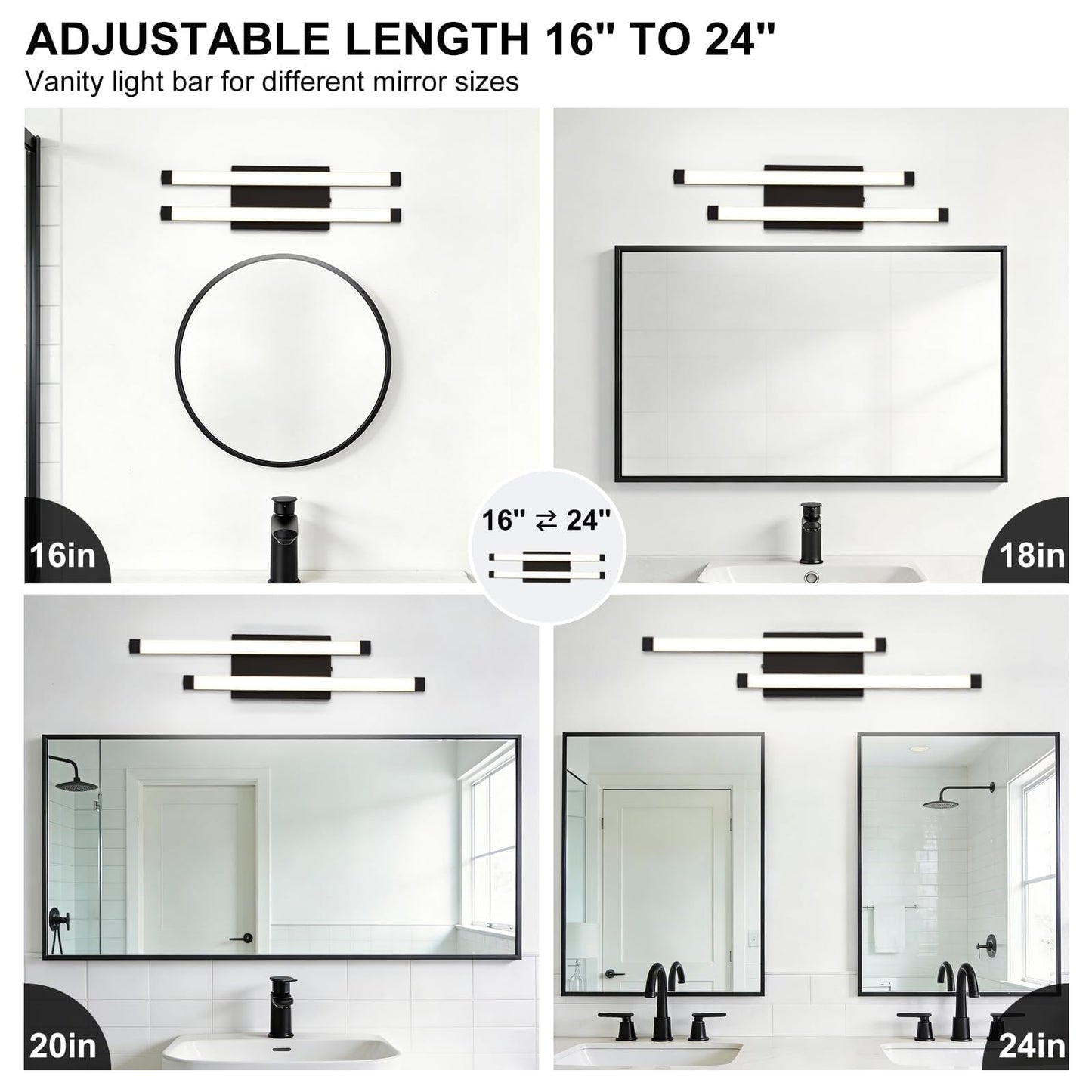 Bathroom Vanity Light Bar, 24 Inch Modern Black LED Vanity Light, 18W 3 CCT 3000K 4000K 6000K Dimmable Hardwired Bathroom Light Fixtures Over Mirror for Bathroom, Hallway, Powder Room, Washroom