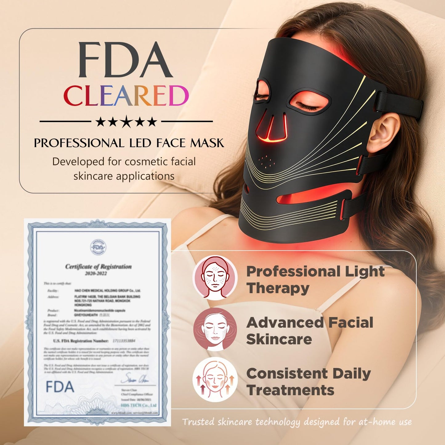 Blanight Red Light Therapy Mask for Face, Wireless LED Mask, FDA Cleared