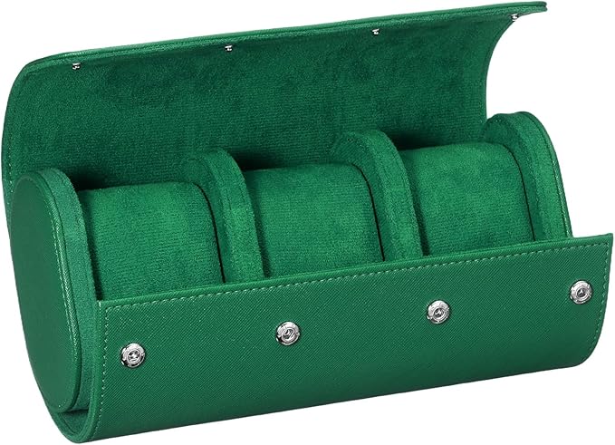 PATIKIL Watch Roll Travel Leather Case, Portable 3 Watch Roll Box with Pillow for Men Women Home Storage Display Gift Storaging Organizer, Green
