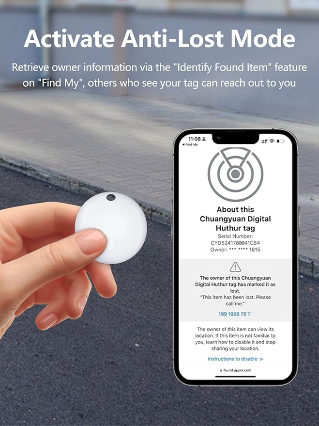 Tracker Tags, Item Finder Work with Apple Find My (iOS Only), Tracking Device Locator Smart Tag for Luggage, Keys, Wallet, Bike, Bags (White, 1 Pack)