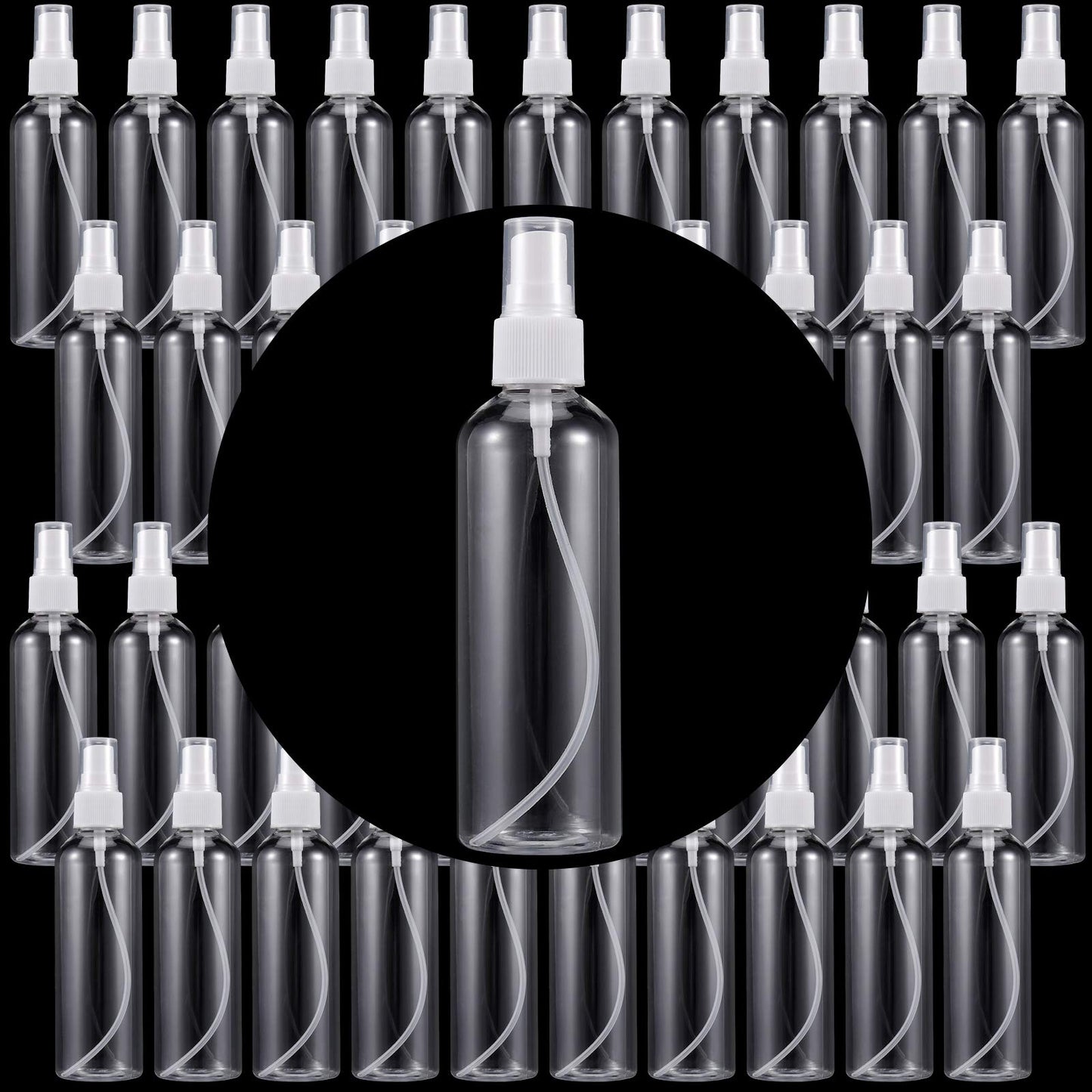 ZEONHAK 50 Pack 4oz Clear Plastic Spray Bottles with Caps, Fine Mist Spray Bottle For Essential Oils, Facial Spray, Hair Spray, Perfumes and Other Liquids, Refillable
