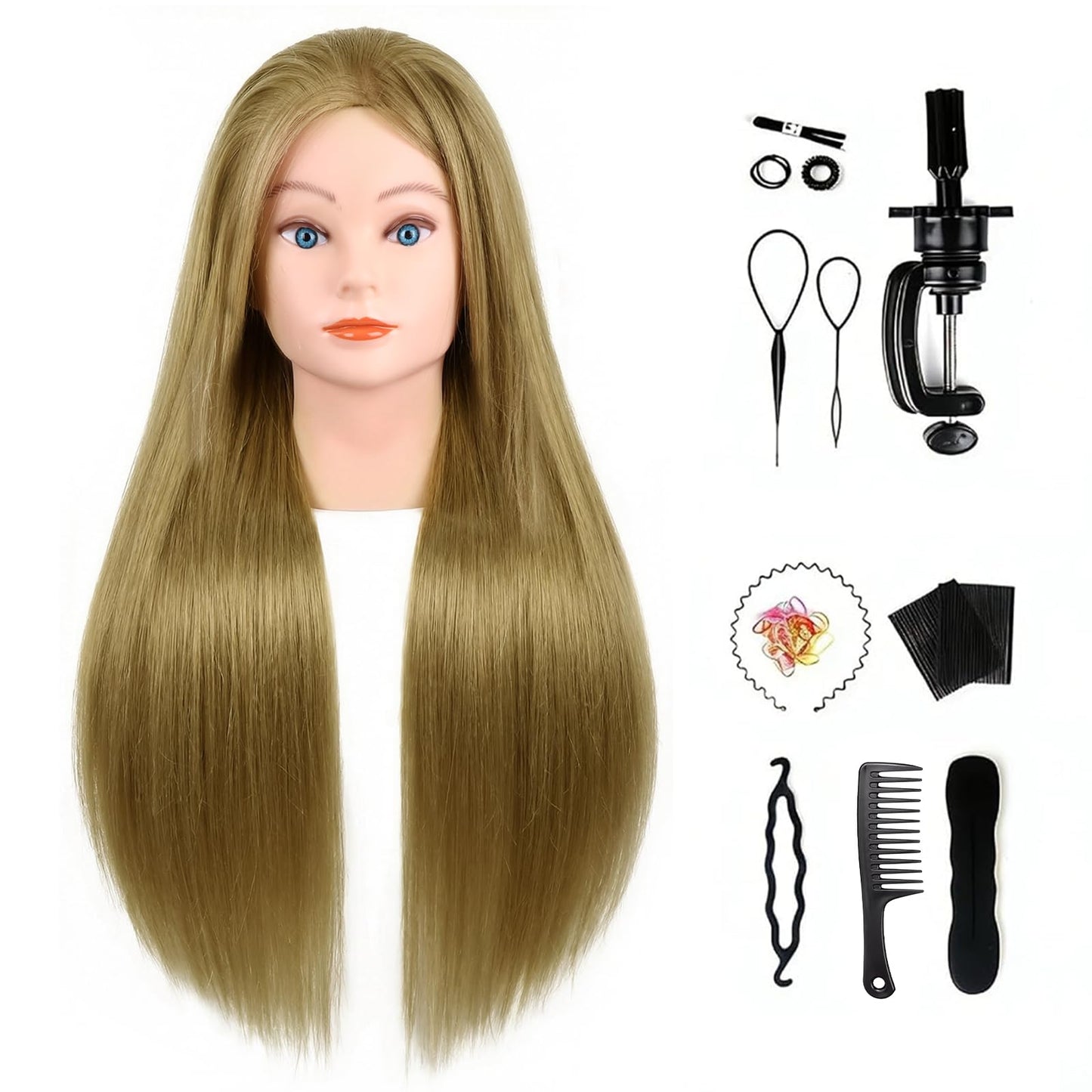 90% Real Hair Mannequin Head, Cenoz 26" Hairdresser Cosmetology Training Head with Stand and Tool, Manikin Training Practice Head, Doll Head for Hair Styling (Brown)