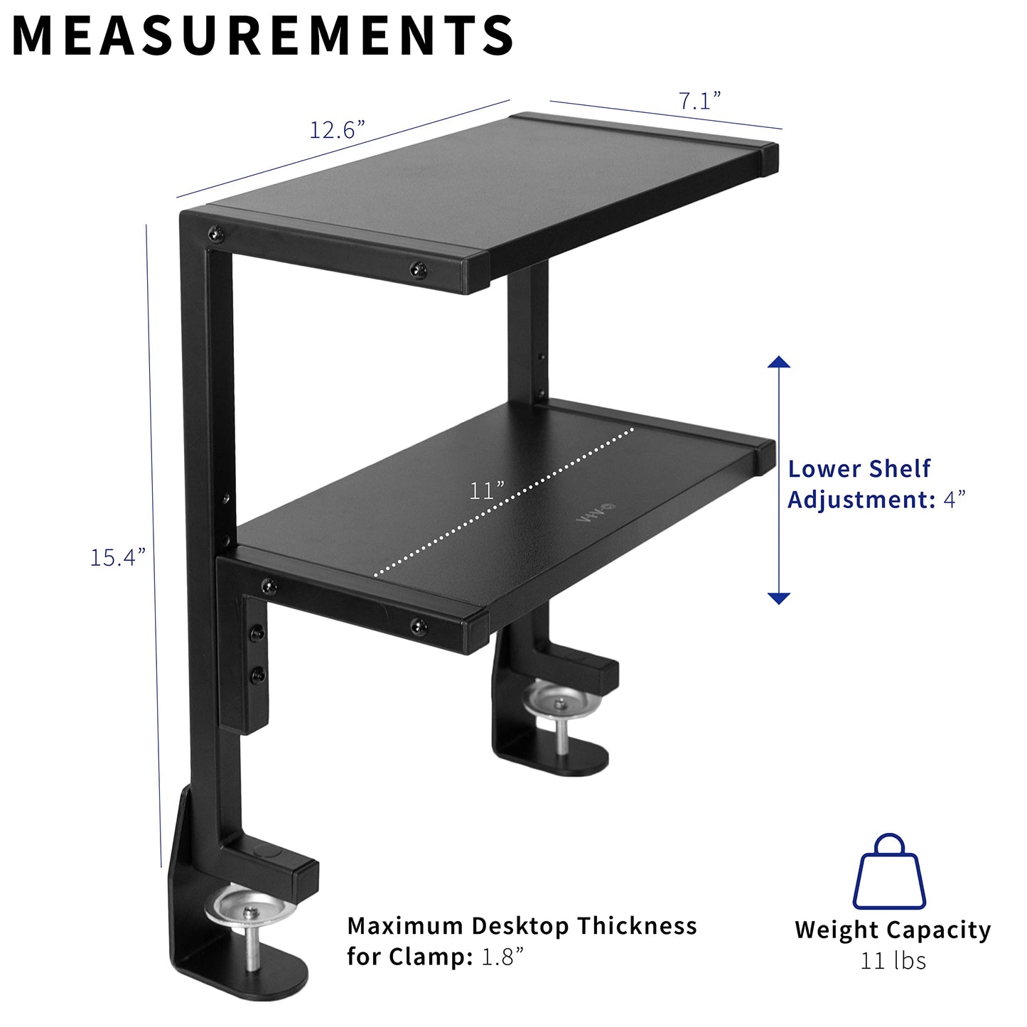 VIVO Clamp-on 13 inch Above or Below Desk 2-Tier Shelving Unit for Table Accessories, Gaming Devices, and More, Storage Tray, Desktop Organizer, Black, STAND-SHELF2C