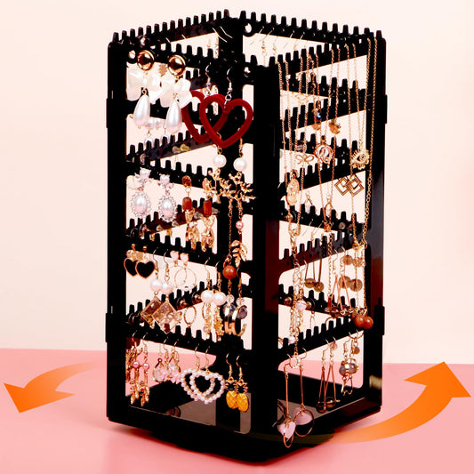 24Aug 360° Rotating Jewelry Organizer Stand with 5 Layers,Acrylic Earring Holder Organizer Stand,212 Holes and 212 Grooves for Studs,Dangly Earrings,Chains,Bracelets,Necklace