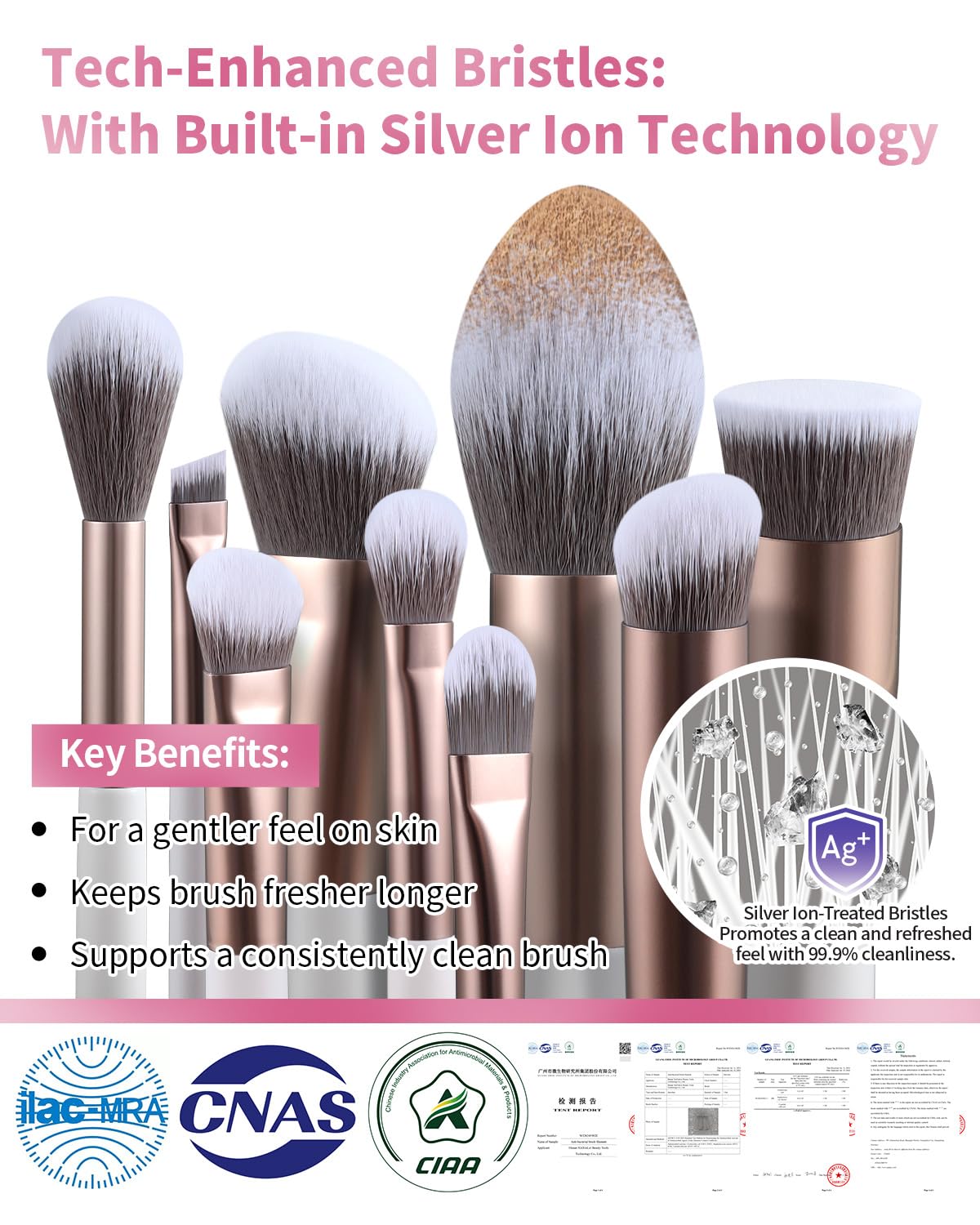EIGSHOW Makeup Brushes Set, 15Pcs Professional Make Up Brush with Silver Ion Bristles for Foundation Powder Blush Highlighter Concealer Eyeshadow Eyeliner, Travel Gift Set (Champaign Gold)