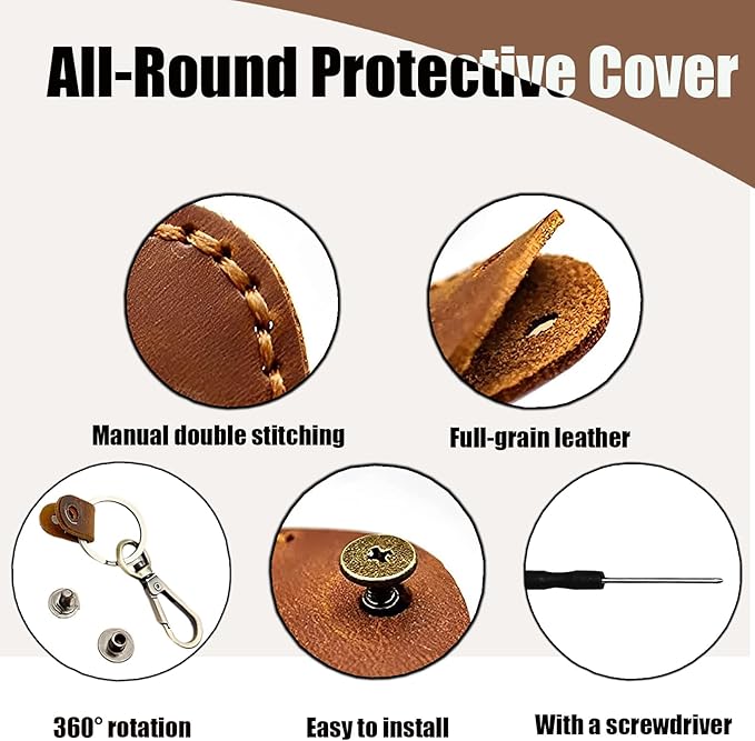 Leather AirTag Keychain Holder - Premium Crazy Horse Full-Grain Leather Case with Screwdriver | Secure Twist Lock, Easy Access, Develops Patina Over Time for Keys, Wallet & Bags