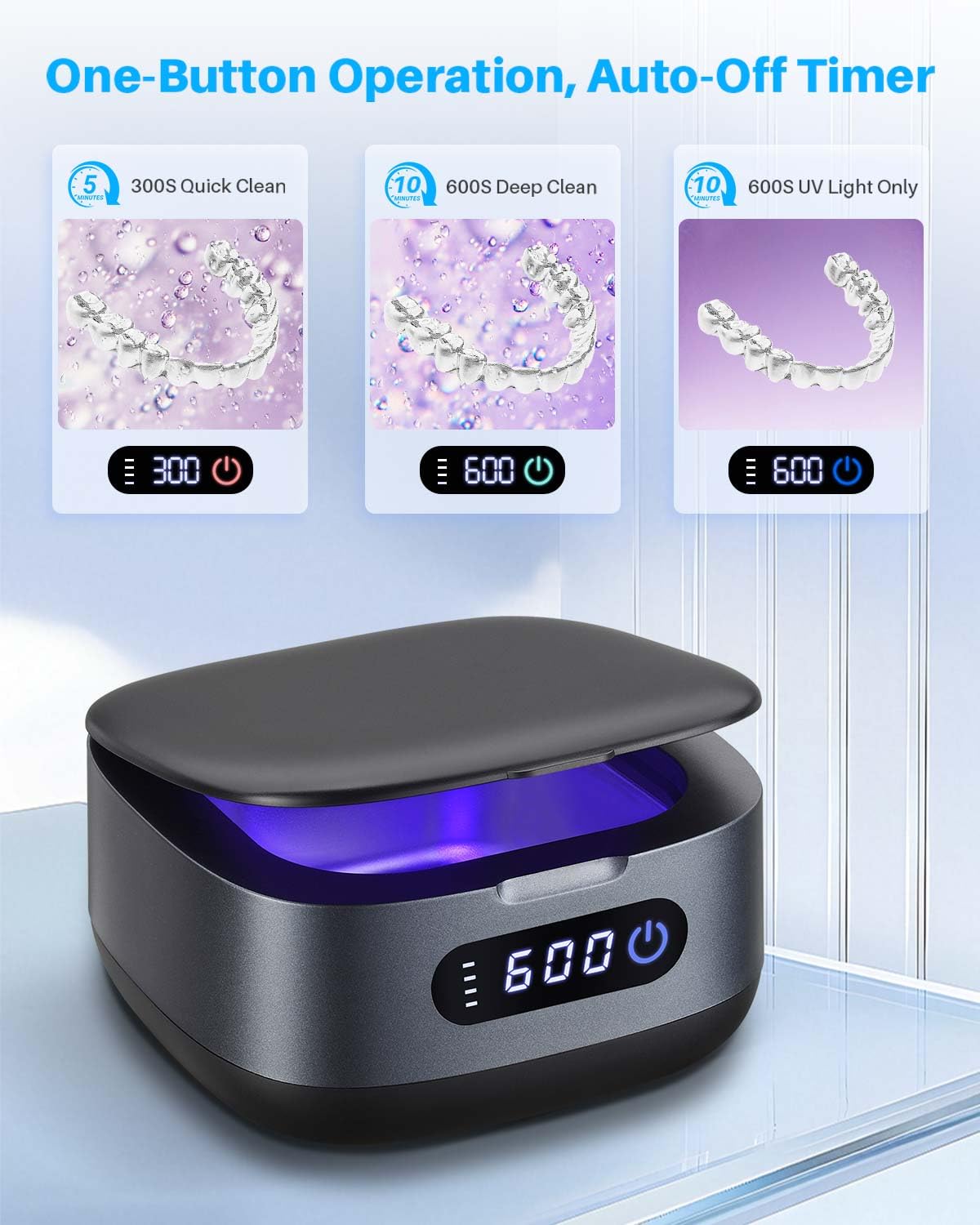 Voraiya Rechargeable Ultrasonic Retainer Cleaner, Portable Retainer Cleaner Machine, 52kHz Retainer Cleaner for Dentures, Night Guards, Mouth Guards, 166ml Dental Cleaning Pod with Mirror, 3 Modes
