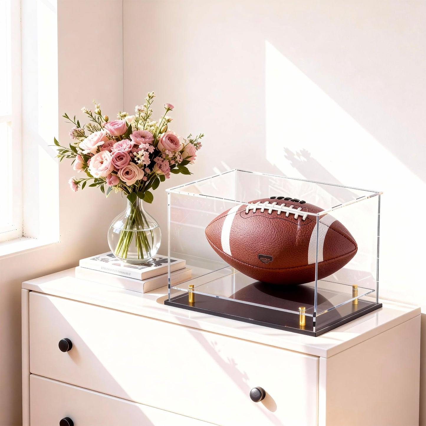 Acrylic Display Case for Collectibles, Dustproof Acrylic Box with Clear Display Elevation & Gold Risers, Large Display Case for Figures Toys Memorabilia, 12" L x 8" W x 9.6" H