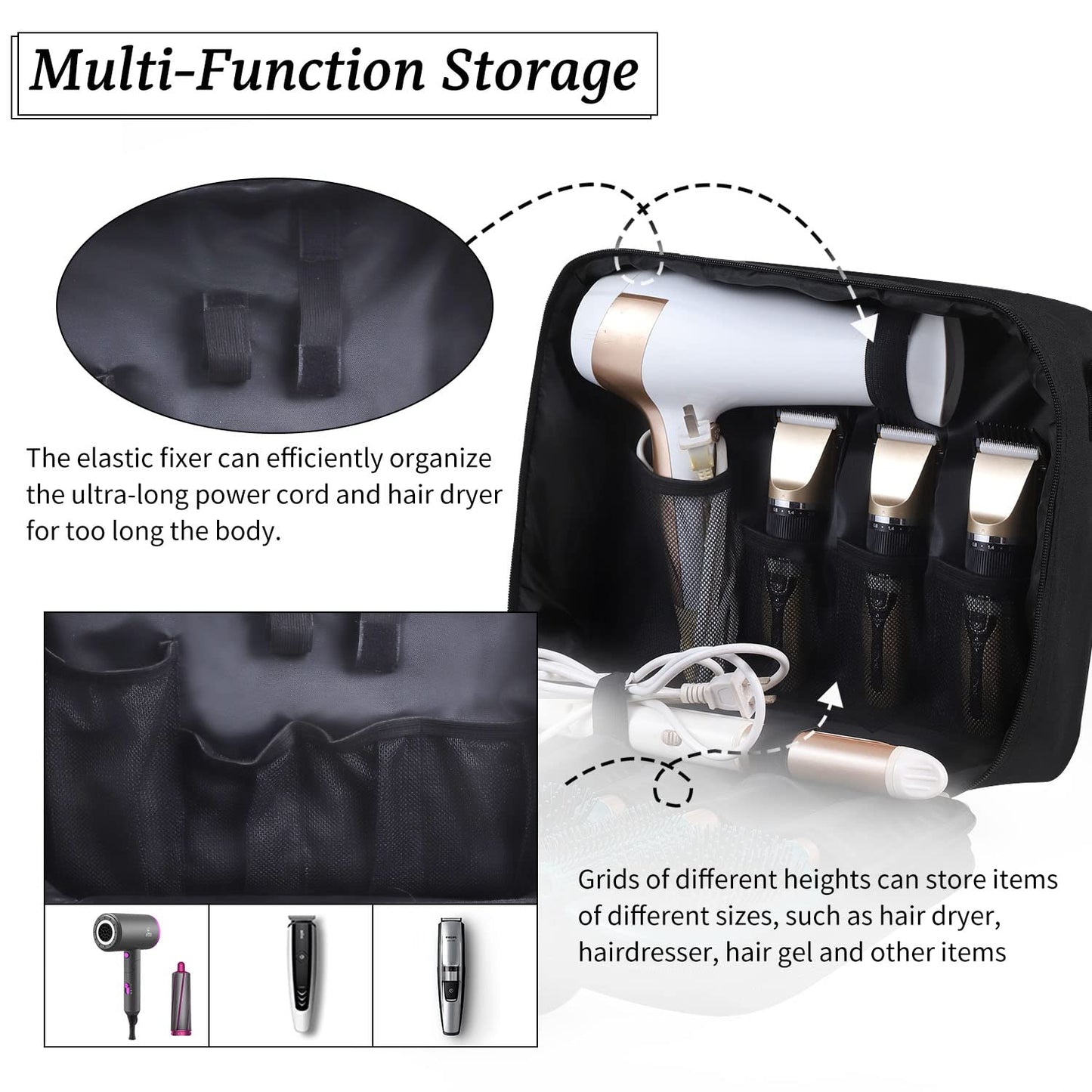 Barber Hairdryer Carrying Case - Hairstylist Travel Bag with Storage for Blow Dryer & Salon Equipment