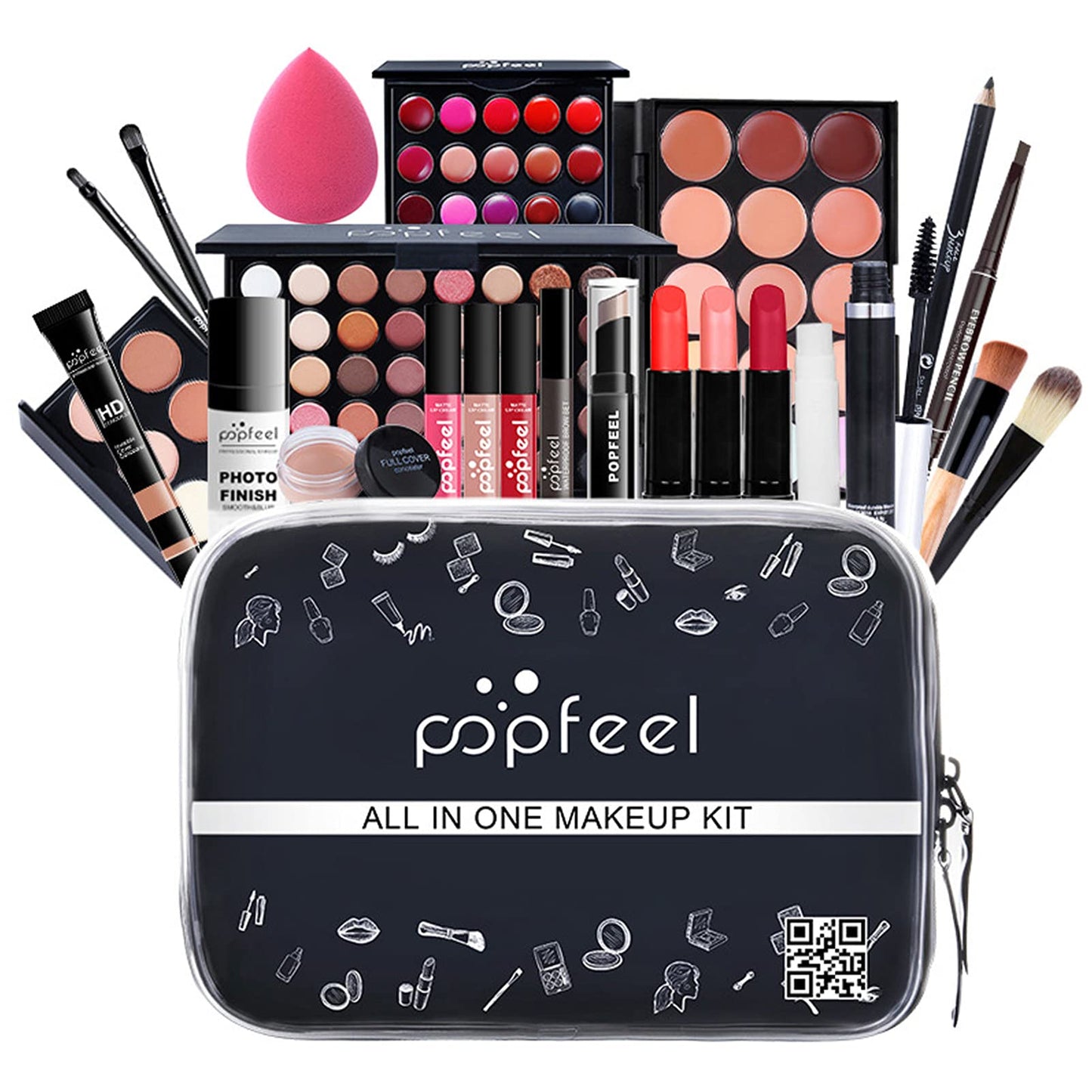 All in One Makeup Kit for Women Full Kit, Mother's Day Makeup Gifts for Women Girls, Essential Bundle With Eyeshadow Palette, Brush, Lipstick, Blush, Foundation, Concealer, Mascara, Eyebrow Pencil
