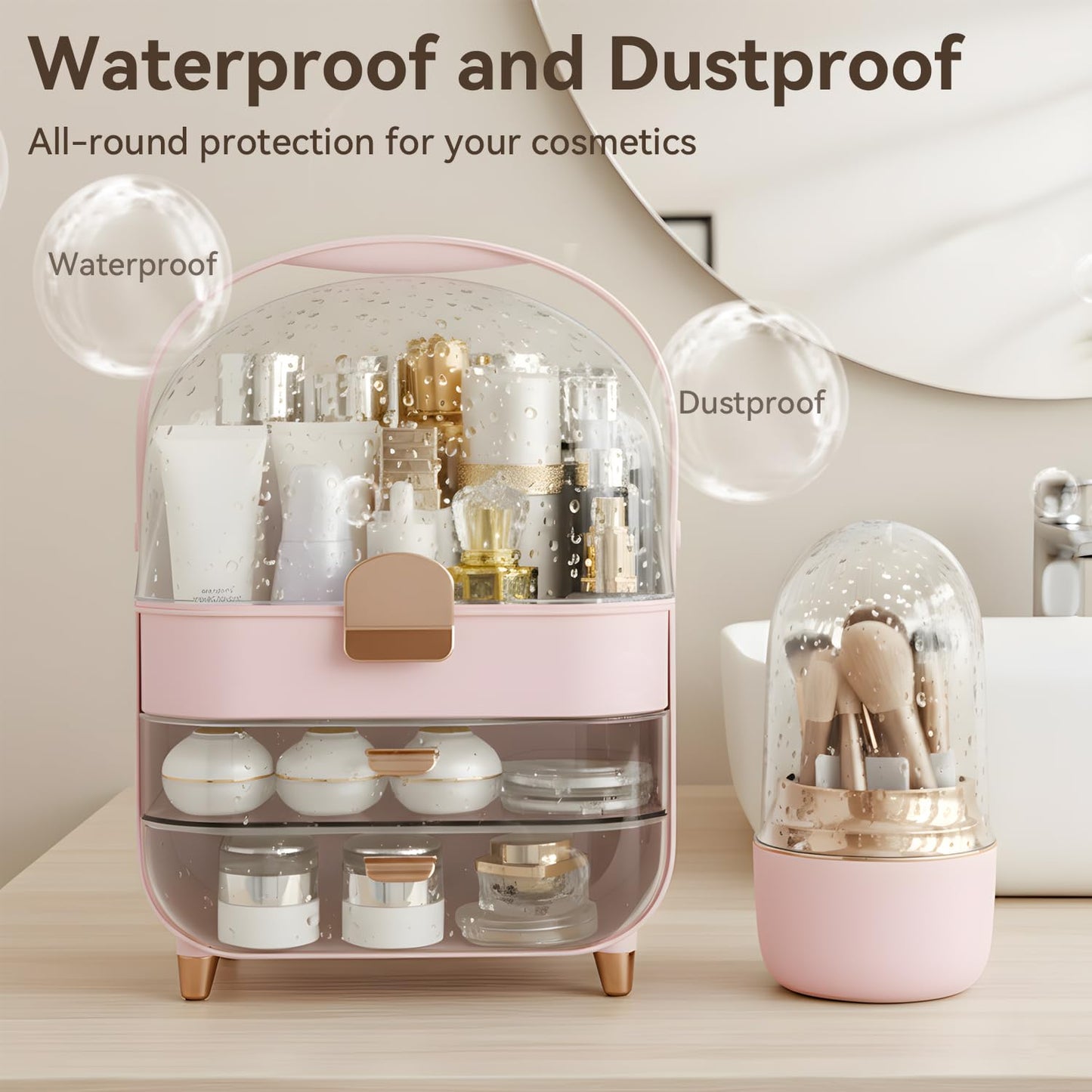 Makeup Organizer Countertop, Skincare Bathroom Counter Organizer, Storage Box Cosmetic Display Cases, Teen Girl Gifts Trendy Stuff Make up Organizers for Vanity, Dresser (Pink)