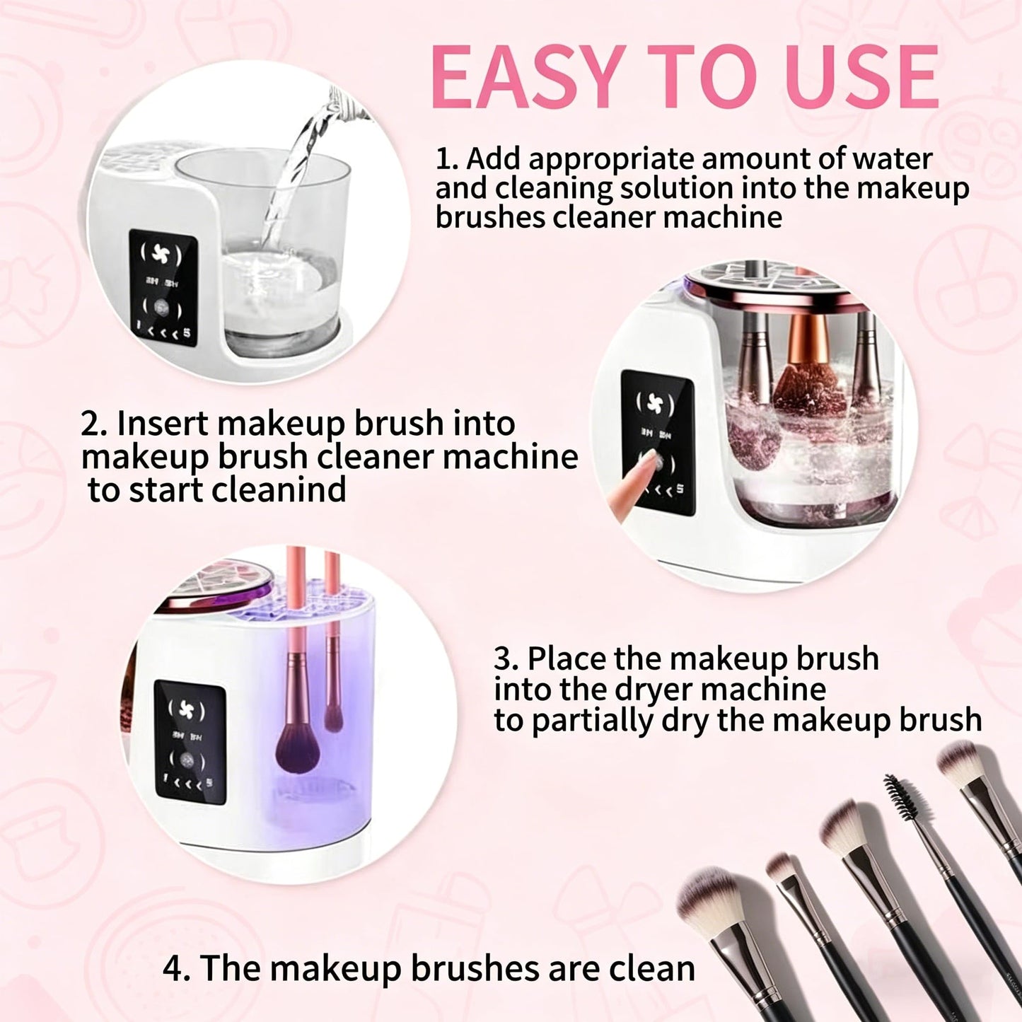 Hublaolss 3 IN 1 Electric Makeup Brush Cleaner & Dryer Machine, Automatic Makeup Brush Cleaner, Portable USB Cosmetic Brushes Cleaner Tool for All Size Beauty Makeup Brush Set, Blush Brush, Sponges