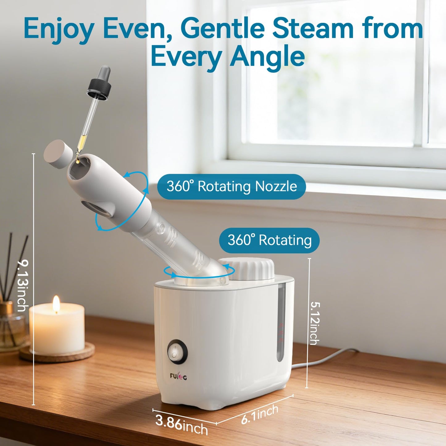 Fulog Facial Steamer Nano Ionic Face Steamer with 360° Rotating Arm, Esthetician Facial Steamer for Deep Cleaning, Portable Spa Facial Machine for Home Salon