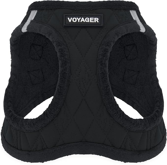 Best Pet Supplies - All Weather Mesh/Plush, Reflective, No Pull Harness for Small, Medium Dogs, Cats - Secure with Hook & Loop Fastener, Buckle, Double D-Rings - Black Plush, S
