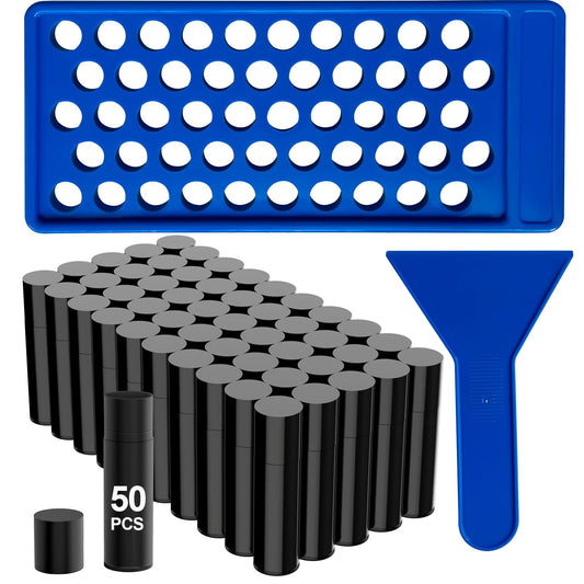 Lip Balm Tubes Kit with Filling Tray and Spatula, 50 Pack 5.5ml Empty Lip Containers with Caps, BPA Free Twist-Up Lipstick Tubes for DIY Lip Balm and Cosmetic Making, Black