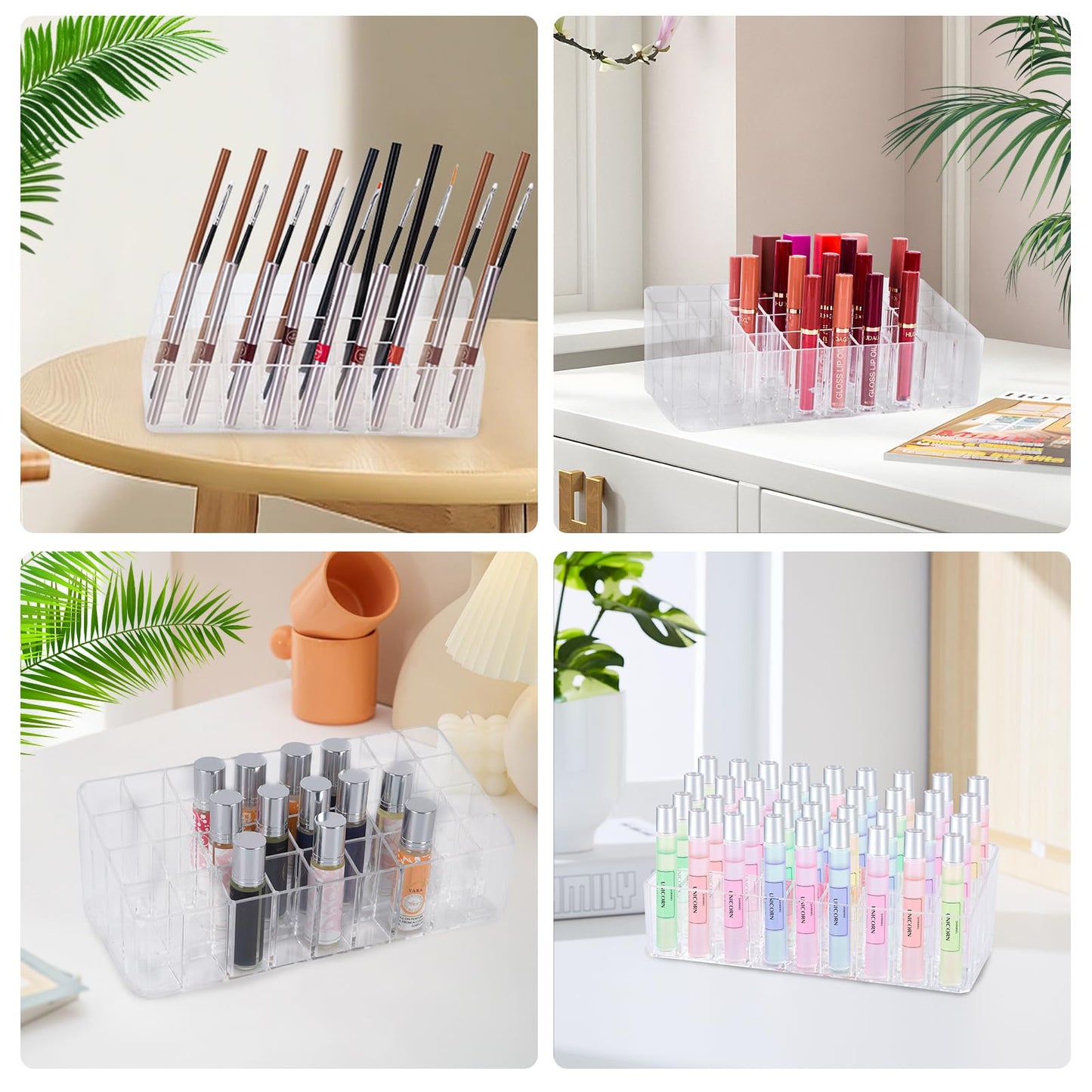 IPENP Rollerball Perfume Organizer, Beauty Scent Holder, 36 Space Clear Acrylic Perfume Organizer Refillable Container Tall Scented Oil Storage Display Case, Makeup Lipgloss Lipstick Display Case
