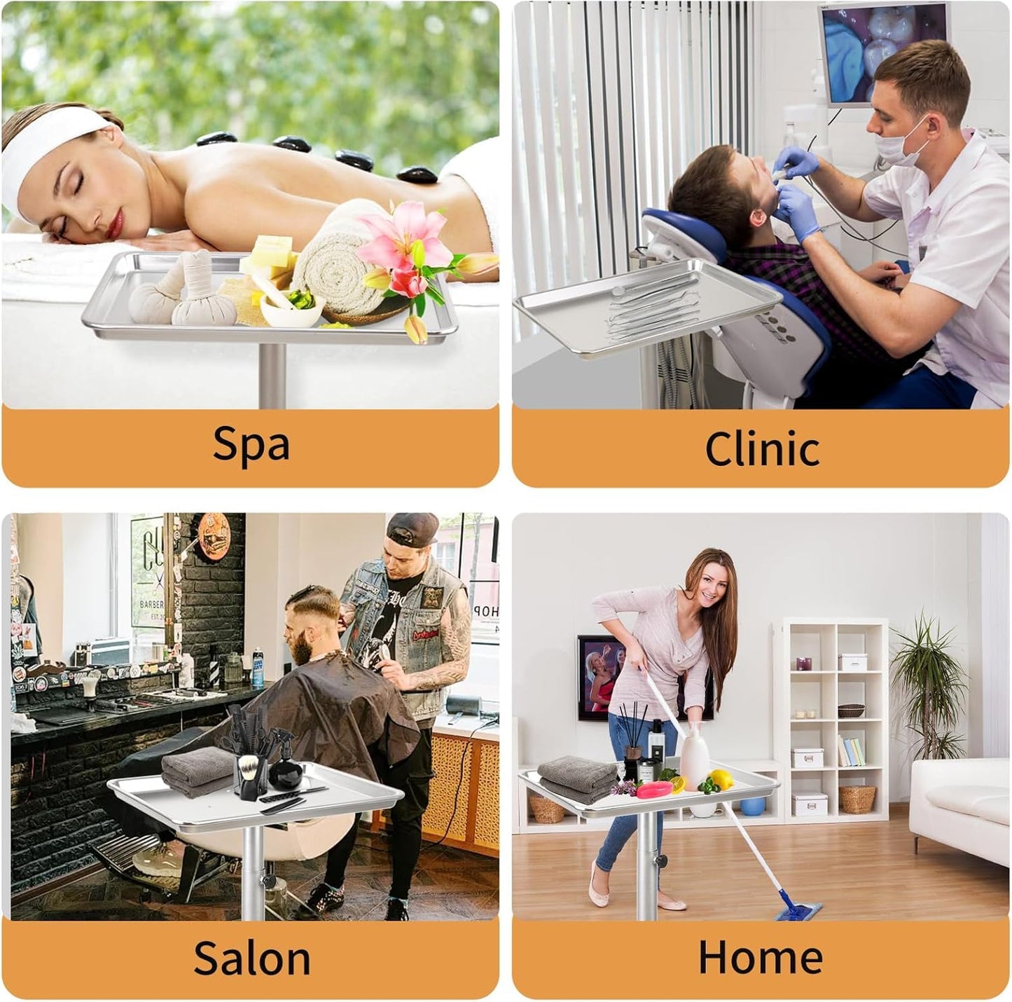 Salon Tray, Salon Color Tray with Adjustable Height, Metal Feet Tray on Wheels, Ideal Use As Tattoo Tray＆Dental Tray