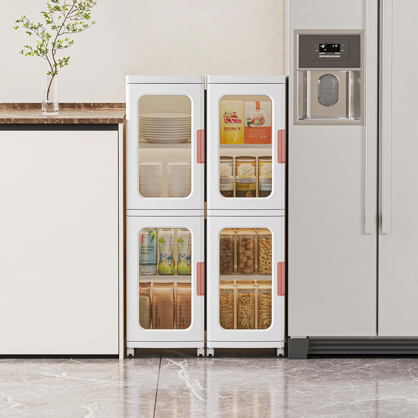 CXCJAI Narrow Cabinet With Doors and Shelves - Tall Skinny Bathroom Storage Kitchen Organizer With Adjustable Shelf - Toilet Paper Linen Closet 2 Layer (White)