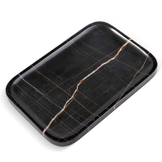 Koville Marble Tray, 12"x8" Natural Marble Vanity Tray for Countertop Bathroom Kitchen Dresser, Decorative Catchall Trays for Perfume Jewelry, Rectangular Stone Serving Tray(Black)