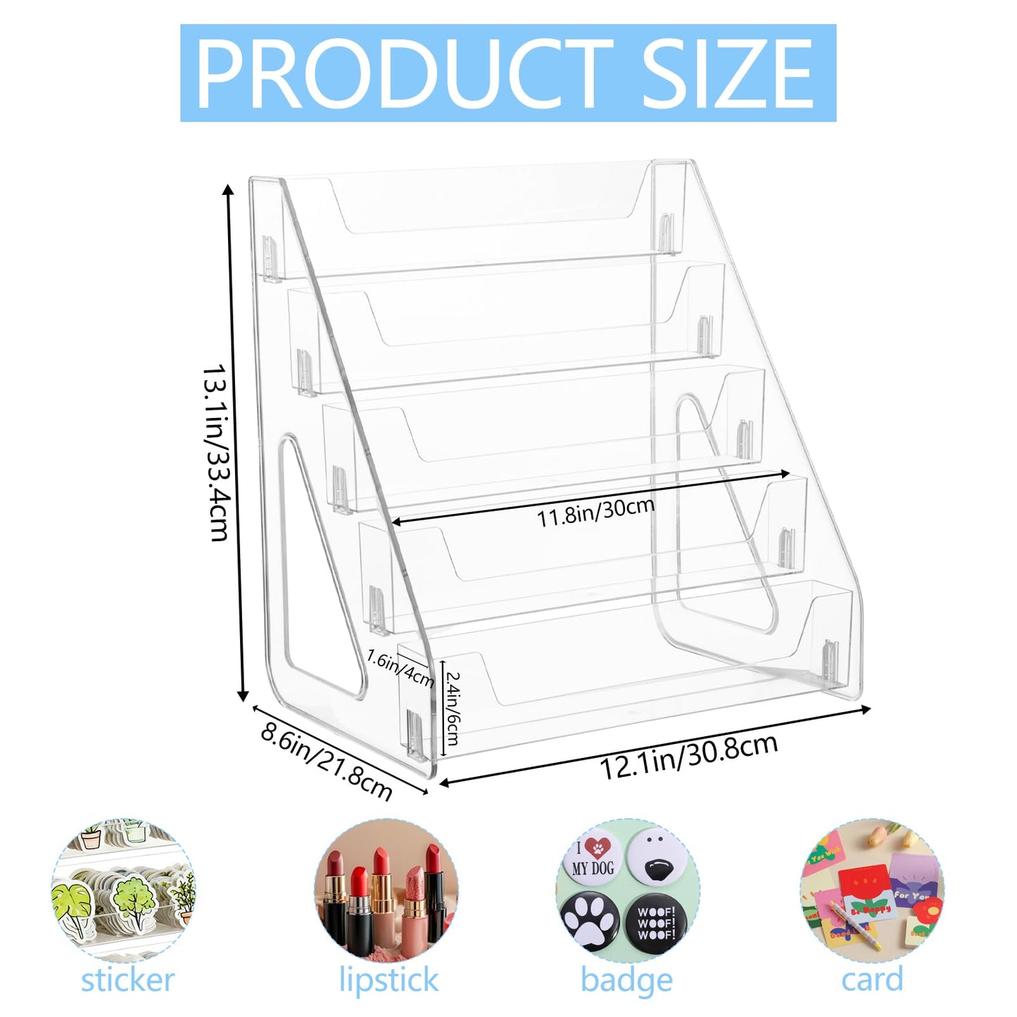 Hlimior 5-Tier Sticker Display Stand for Vendors, Pocket Acrylic Display Stands & Card Stand, Portable Organizer for Trade Shows, Retail Stores, Small Business Supplier Events