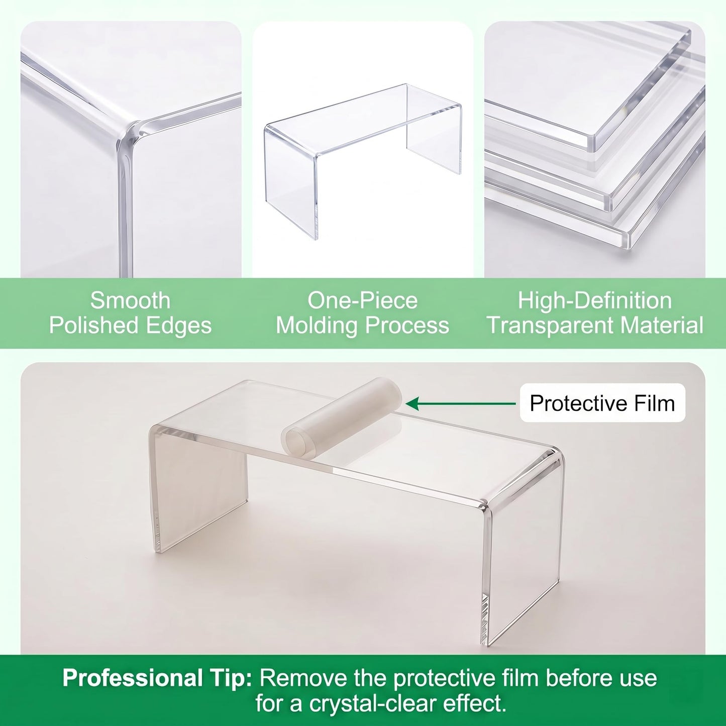 Enjamyo 6 PCS Clear Acrylic Display Risers, Rectangular Risers Display Stands, Product Stand, Clear Display Stand for Jewelry Perfume Figures Dessert Cupcake (7", 8", 9")