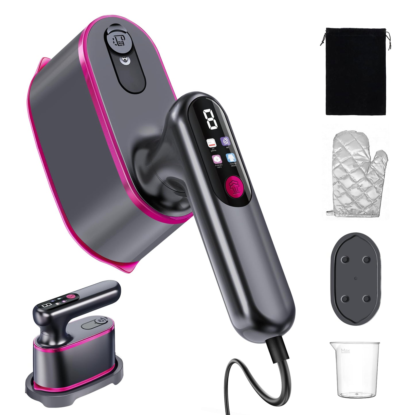 Travel Steamer for Clothes, 2-in-1 Clothes Steamer Handheld & 4 Modes LCD Display Portable Steam Iron, Hand Steamer for Clothes 1200W 15S Fast Heat-up 180ml Tank for 20Min Garment Steamer, 100-120V