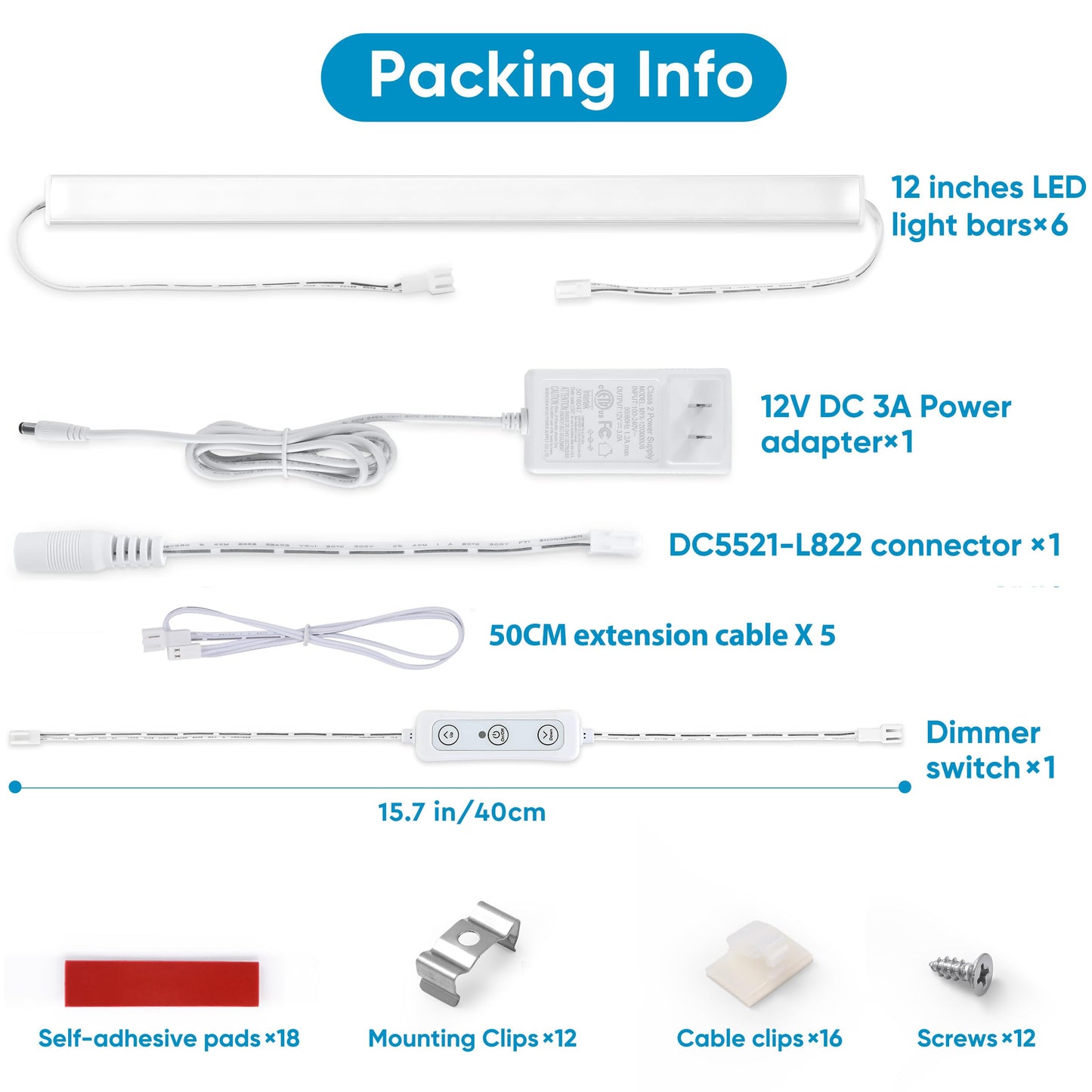 Litever Under Cabinet Lighting Kit Plug in, 6 pcs 12 Inches LED Light Bars. Super Bright Dimmable Linkable for Kitchen Undercabinet Counter Top Shelf Pantry Closet Display Lighting. Warm White 3000K