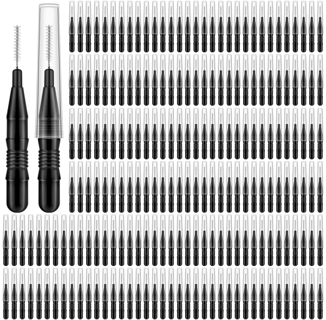 MAPVOLUT 200 PCs Professional Micro Brow & Lash Spoolie Brushes w/Caps - Dual-Use Eyebrow Brush, Eyelash Comb for Lamination, Tint, Lift, Extensions & Makeup Tools