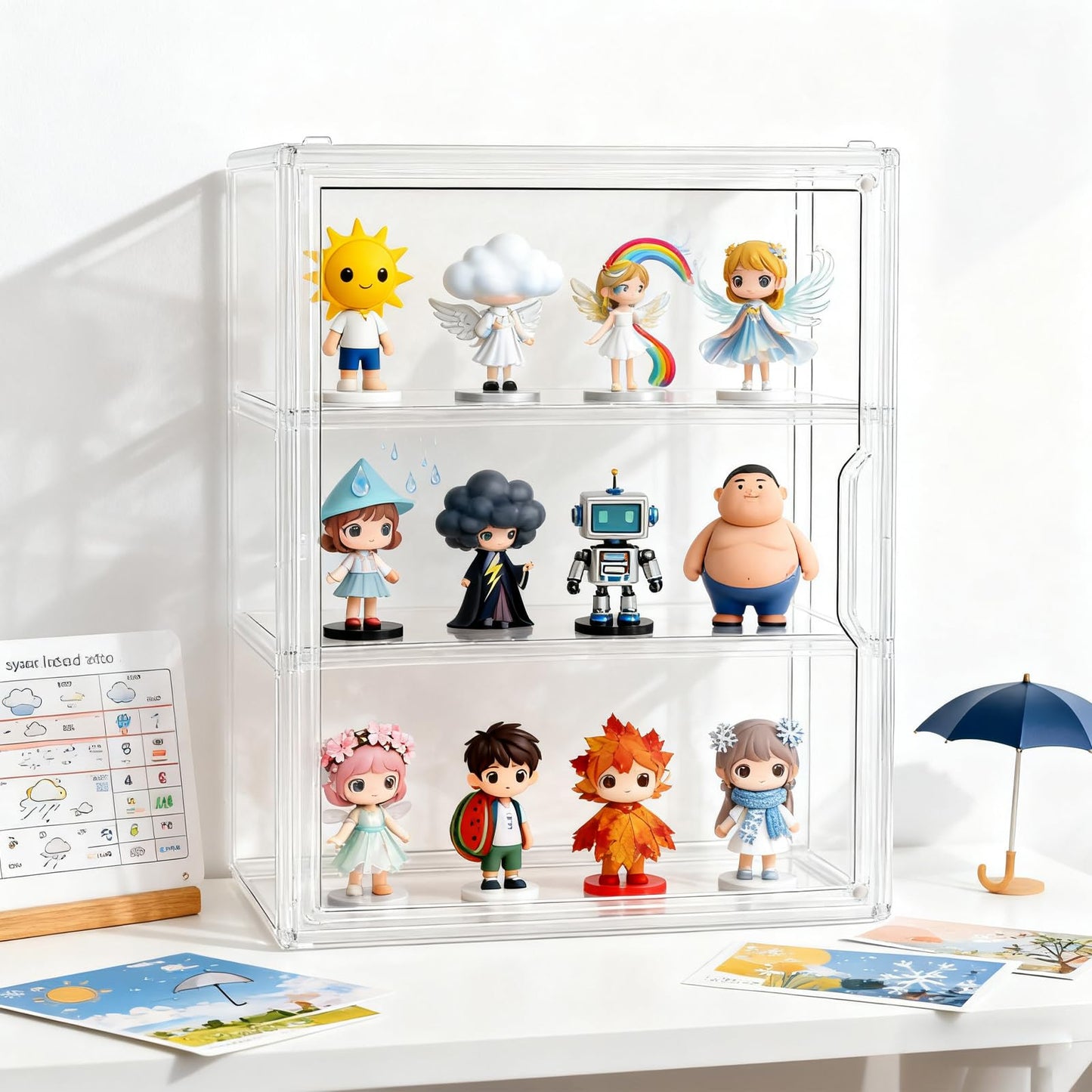 3 Tier Acrylic Display Case for Figures, Stackable Clear Storage Organizer Box with Magnetic Door & Adjustable Shelves for Collectibles, Action Figures & Miniatures, Wall-Mounted or Desktop Showcase