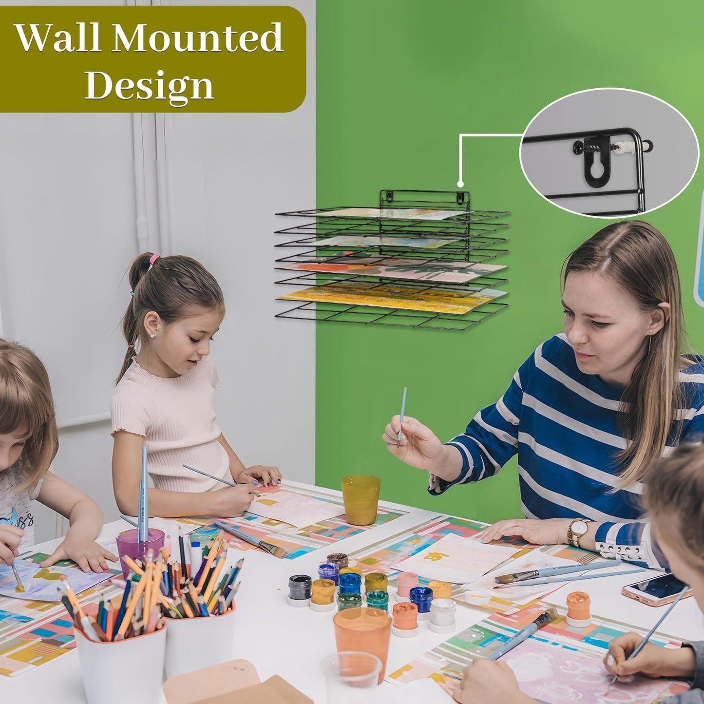 Lzttyee Art Drying Rack for Classroom Paint Drying Rack Small Art Drying Rack Wall Art Storage Rack with 8 Removable Shelves for Classrooms and Art Studios (Black, 8 Shelves)