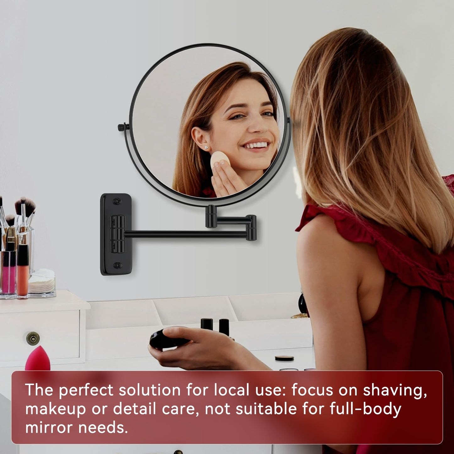 Hahoray Wall Mounted Magnifying Makeup Mirror, 8 Inch 1X/20X Bathroom Shaving Mirror with Extendable Arm, 360° Swivel Double Sided Wall Mount Mirror for Makeup, Shaving and Grooming, Black