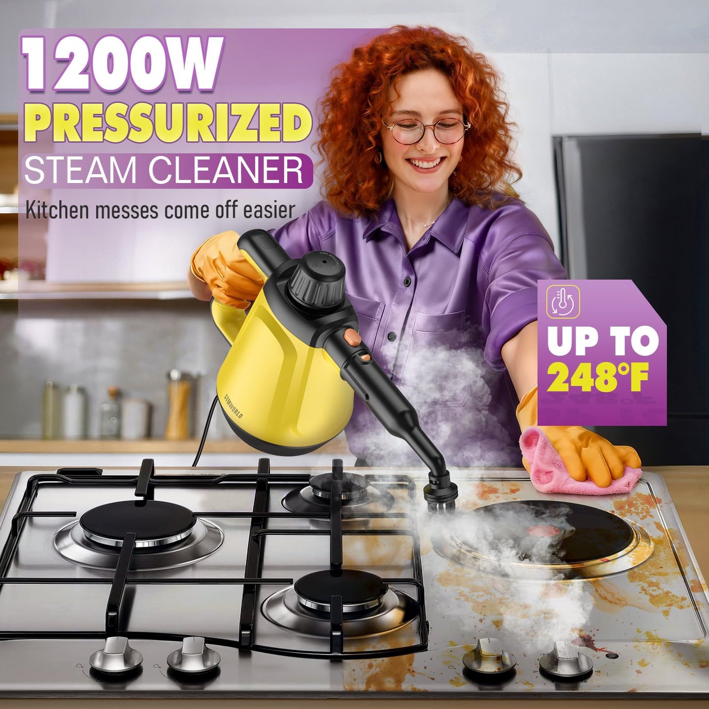 Handheld Steam Cleaner for Home, 1200W Pressurized Multi-Surface Steamer with 10 Accessories, High-Temperature Chemical-Free Cleaning for Bathroom, Kitchen, Tile, Grout, Windows, Shower Doors and Car