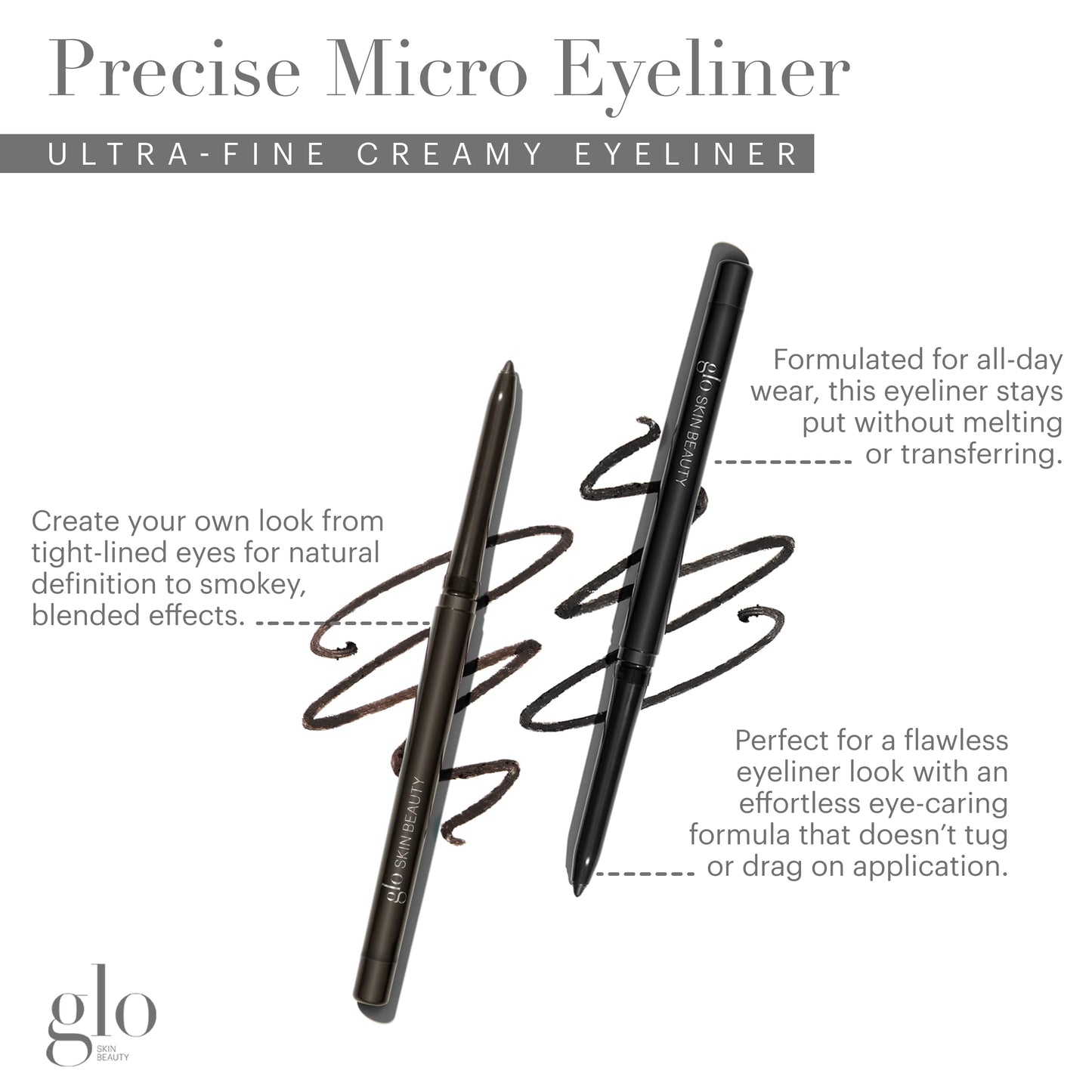 Glo Skin Beauty Precise Micro Eyeliner, Dark Brown - Ultra-Fine, Retractable Tip, Stays Put Without Melting or Transferring