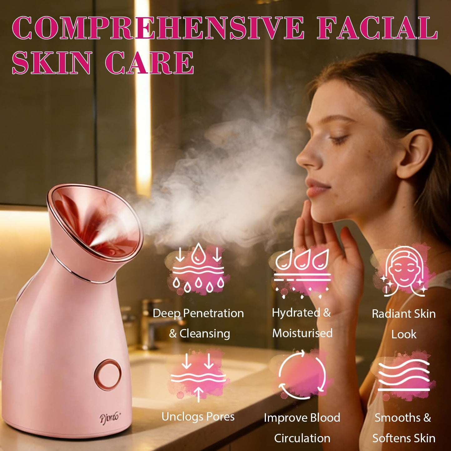 Pjordo Facial Steamer Spa Kit, 12 Skin Care Tools & 5 Jelly Mask Powder, Nano Ionic Steamer for Facial Deep Cleaning Unclog Pores Sinuses, Warm Mist Humidifier for Home SPA, Self Care Gifts for Women