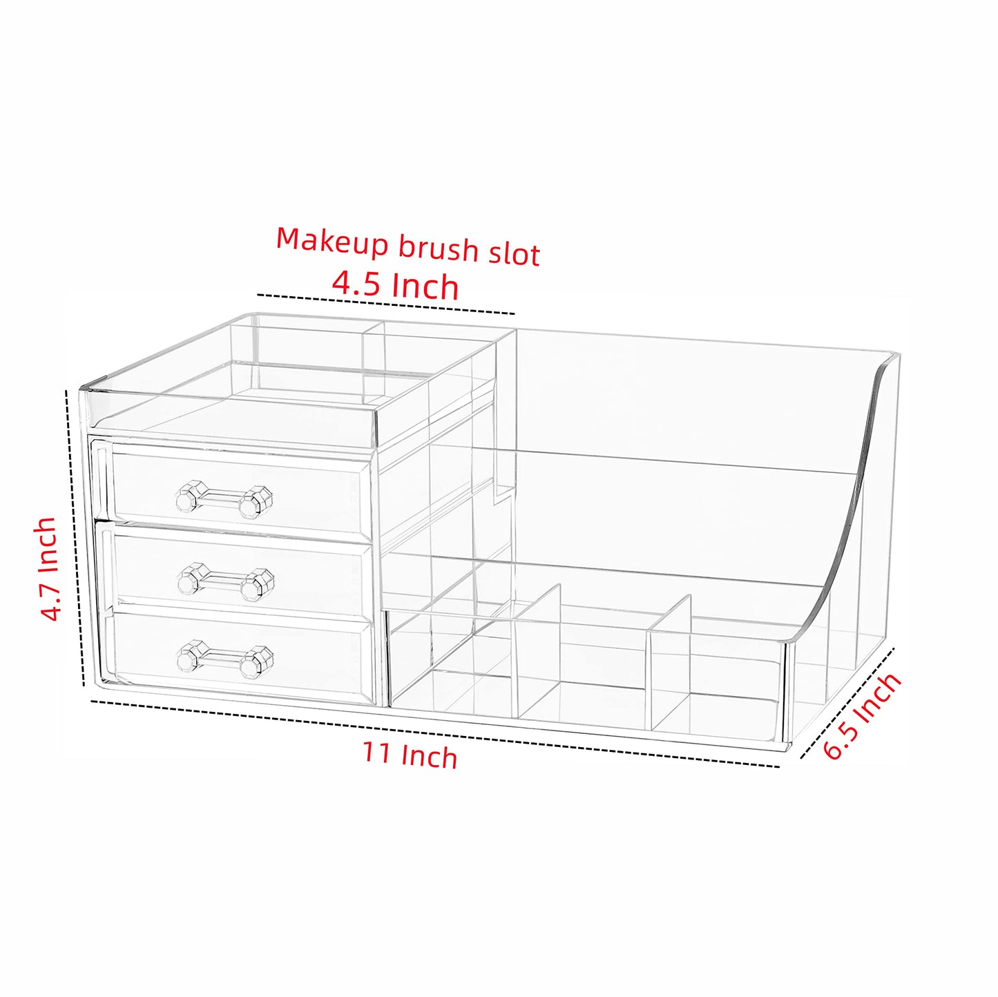 Cq acrylic 1 Pack Clear Make Up Organizer Countertop,Stackable 3 Drawers Makeup Storage,Cute Vanity Organizers for Dresser Hair Clip,Jewelry,Beauty Product Desk and Bathroom Organizers and Storage