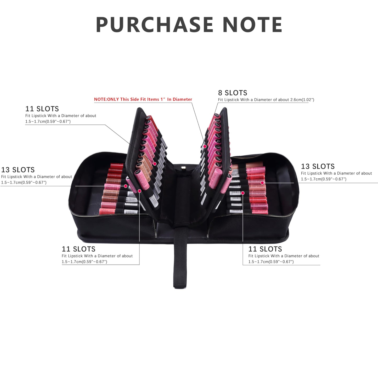 ROWNYEON 67 Slot Lipstick Organizer Bag - Large Capacity Multi-Layer Travel Makeup Case, Waterproof Oxford Lip Gloss & Marker Pen Holder with Elastic Straps for Makeup Artists (Black)