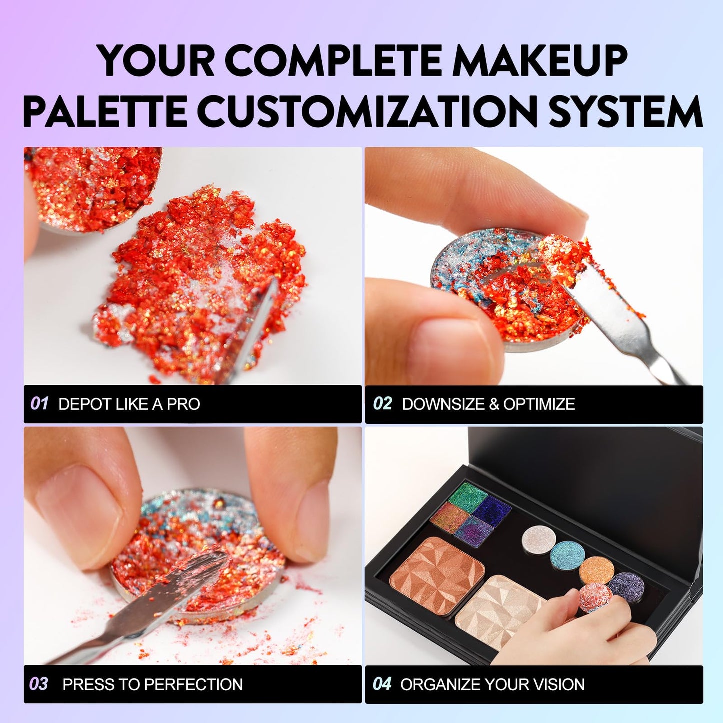 SZDYM Strong 4 Layers Empty Magnetic Palette Book Palette+1pcs Makeup Depotting Spatula+50pcs Round Metal Stickers+50pcs Square Metal Stickers