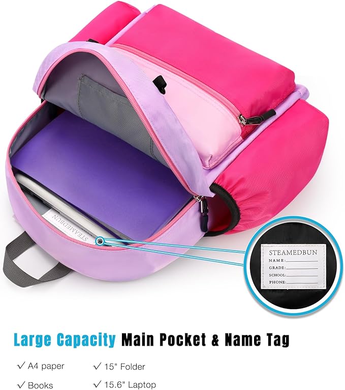 STEAMEDBUN Kids Backpack for Girls 4-6: Girls Backpacks for Elementary - 15 inch Backpack for Kindergarten