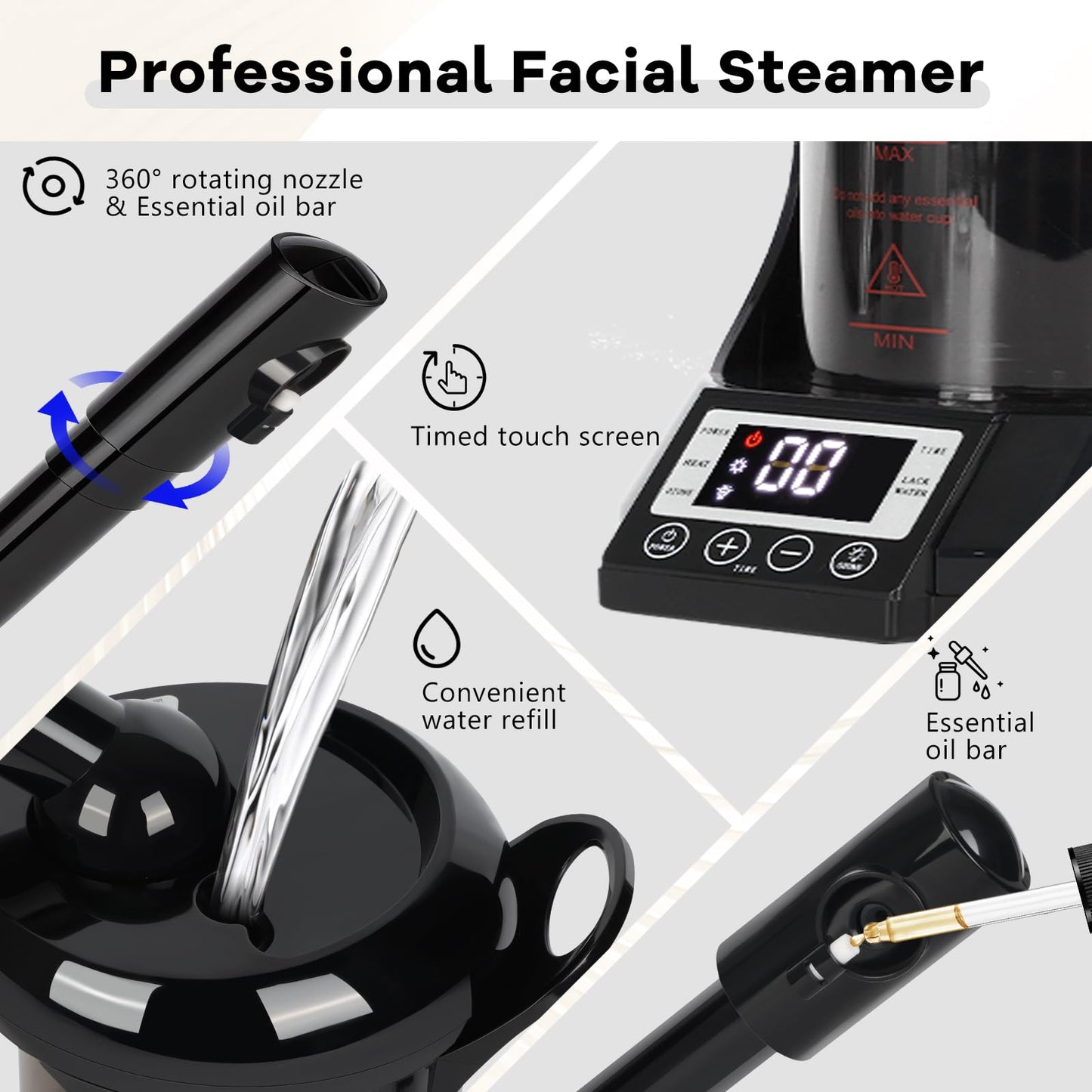 Qinrunkoi Hair Steamer 2 in 1 Face Steamer,Ozone Facial Steamer, Portable Tabletop Steamer Moisturizing Hydration Suitable for Home and Salon Personal Care