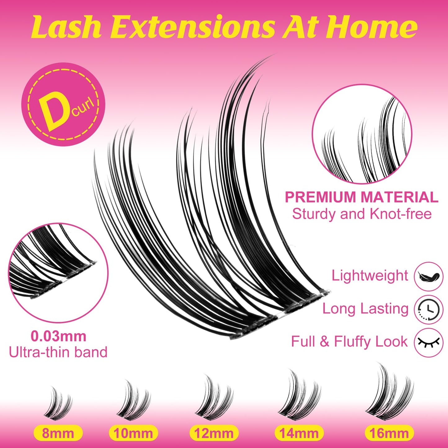 WiWiLINK Natural Lash Clusters, Freya 8mm DIY Wispy Cluster Eyelash Extensions, Thin Clear Band Individual Lashes D Curl Eyelash Clusters