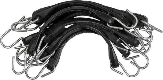 US Cargo Control 9 Inch Rubber Bungee Cords with S-Hooks (10-Pack), 14 Inch Stretch, Rubber Tarp Straps with Hooks for Flatbed Tarps, Trailers, Pickup Trucks, Tarps, Motorcycles, Canopies