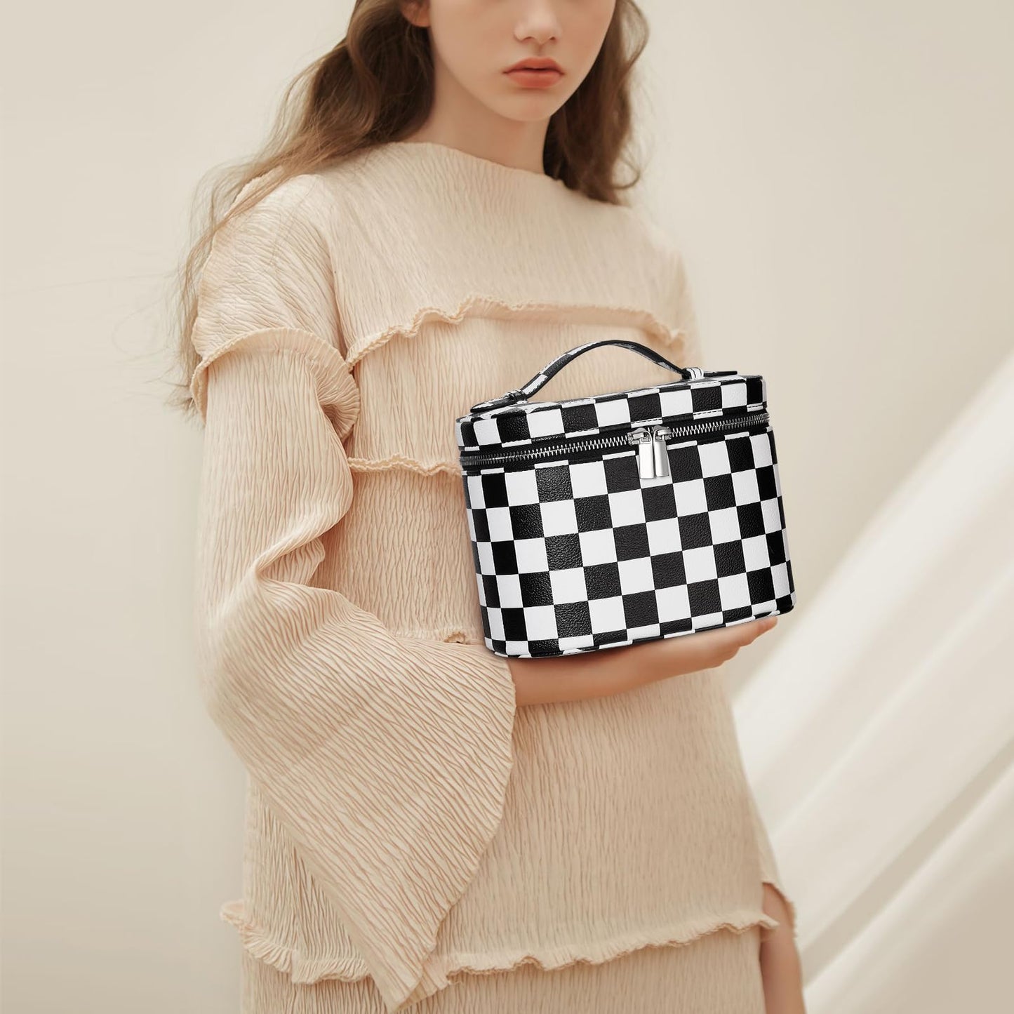 YFGBCX Checkered Makeup Bag Vanity Case with Divider Travel Toiletry Bag Women Cosmetic Bag Makeup Organizer Case